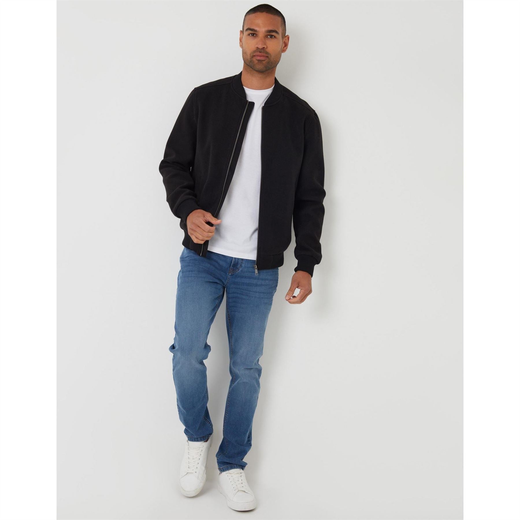 Threadbare Hama Solid Patterned Bomber Jacket with Ribbed Cuff