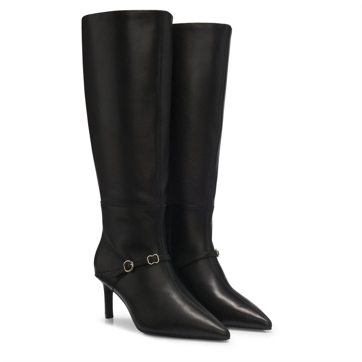 Hugo Knee High Stiletto Boots With Metal Logo Details (devany)