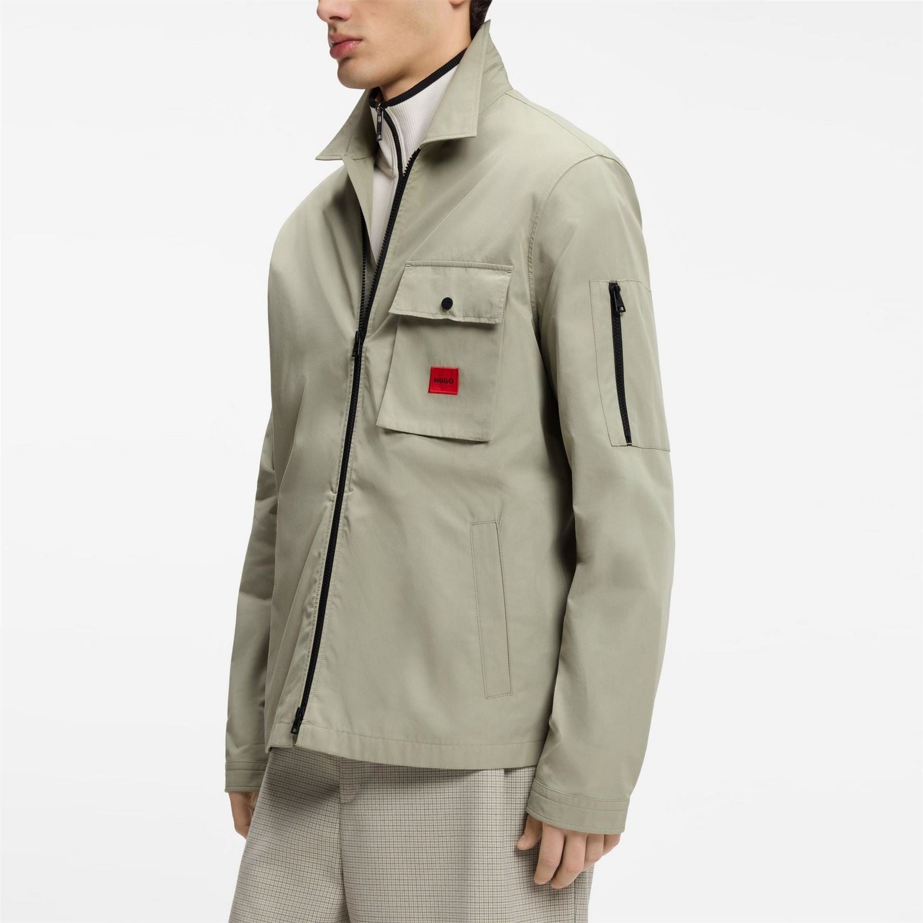 Hugo HUGO Emmond Cotton Long Sleeve Zip Overshirt   Contemporary Design with Logo Detail