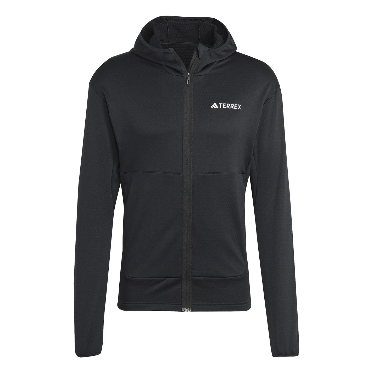 adidas Solid Patterned Hooded Full Zipper Fleece Jacket