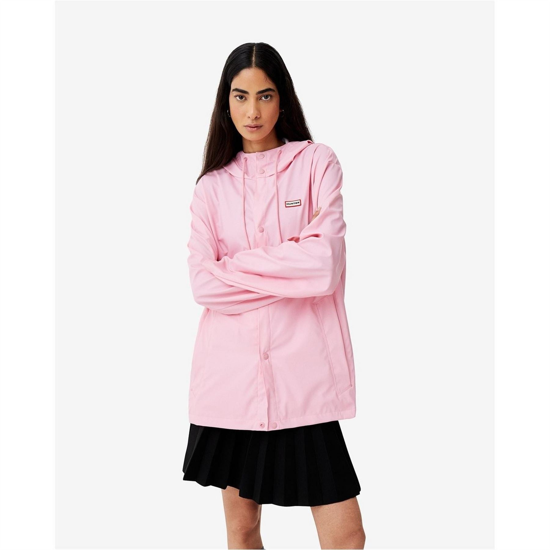 Hunter Solid Patterned Hooded Snap Button Rain Jacket