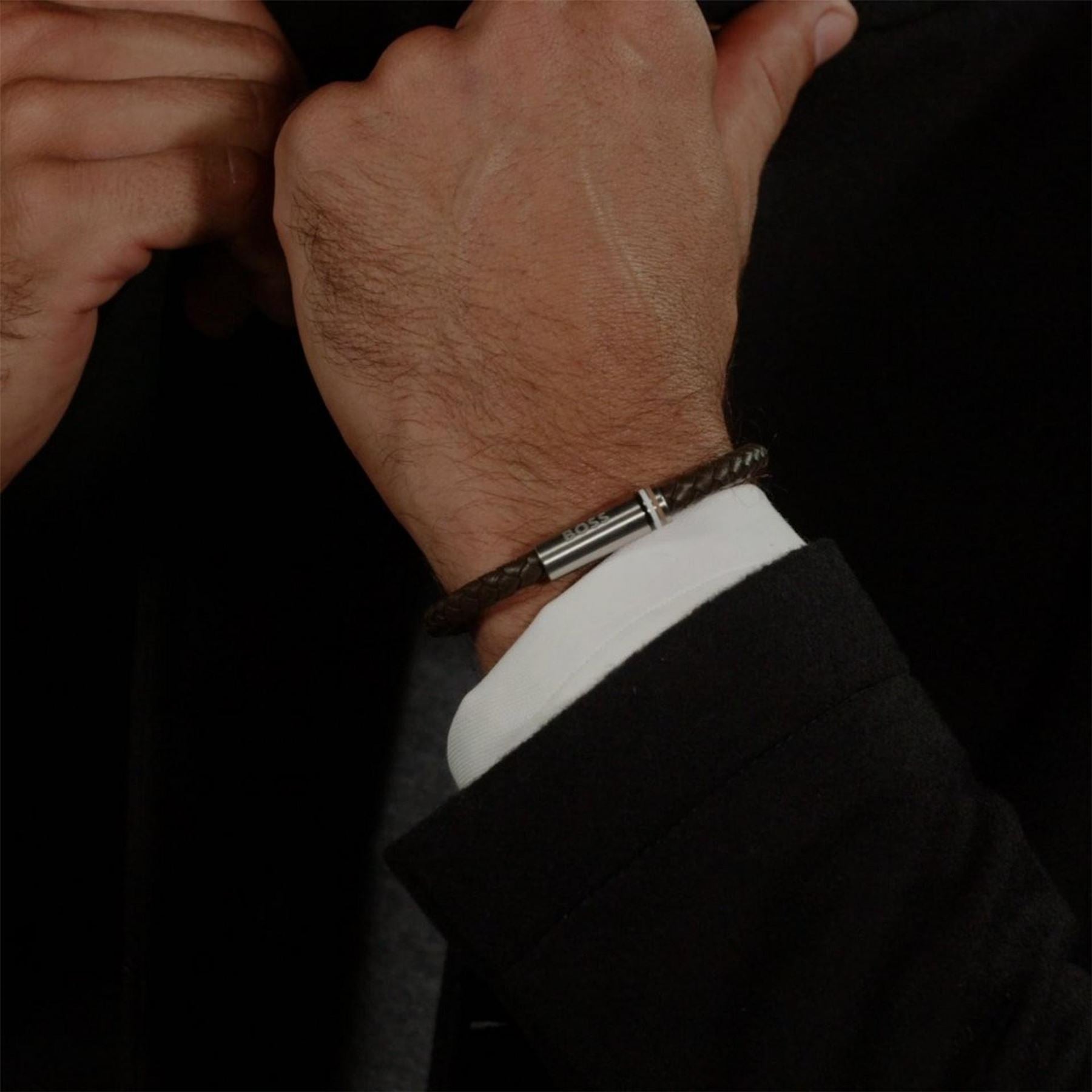 Boss Ares Single Braided Leather Bracelet