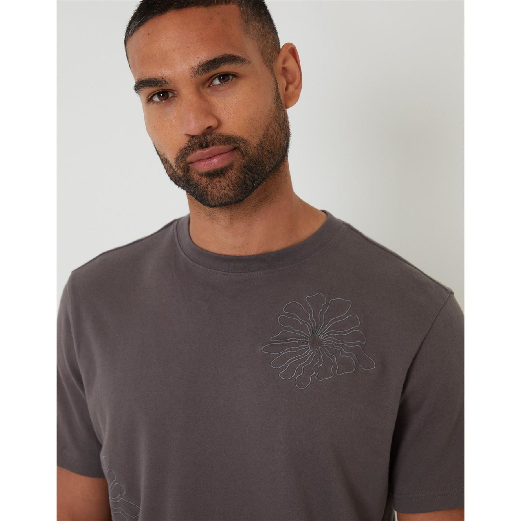 Threadbare Floral Embroidered Regular Fit Crew Neck Short Sleeve T-Shirt