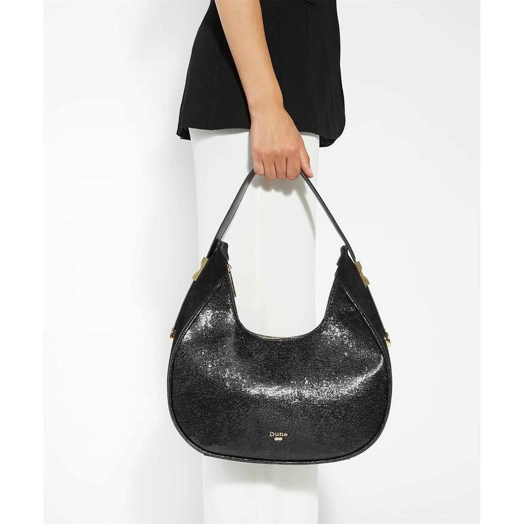 Dune London Dedicated Textured Crescent Hobo Bag Gold Tone