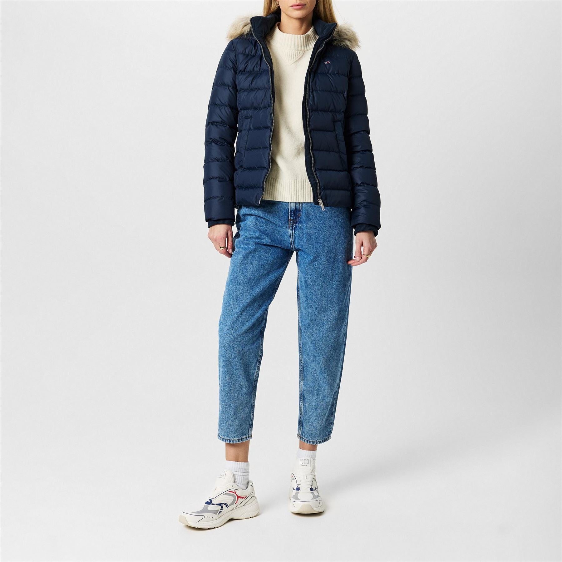Tommy Jeans Essential Quilted Wind Resistant Faux Fur Hood RDS Down Short Puffer Jacket
