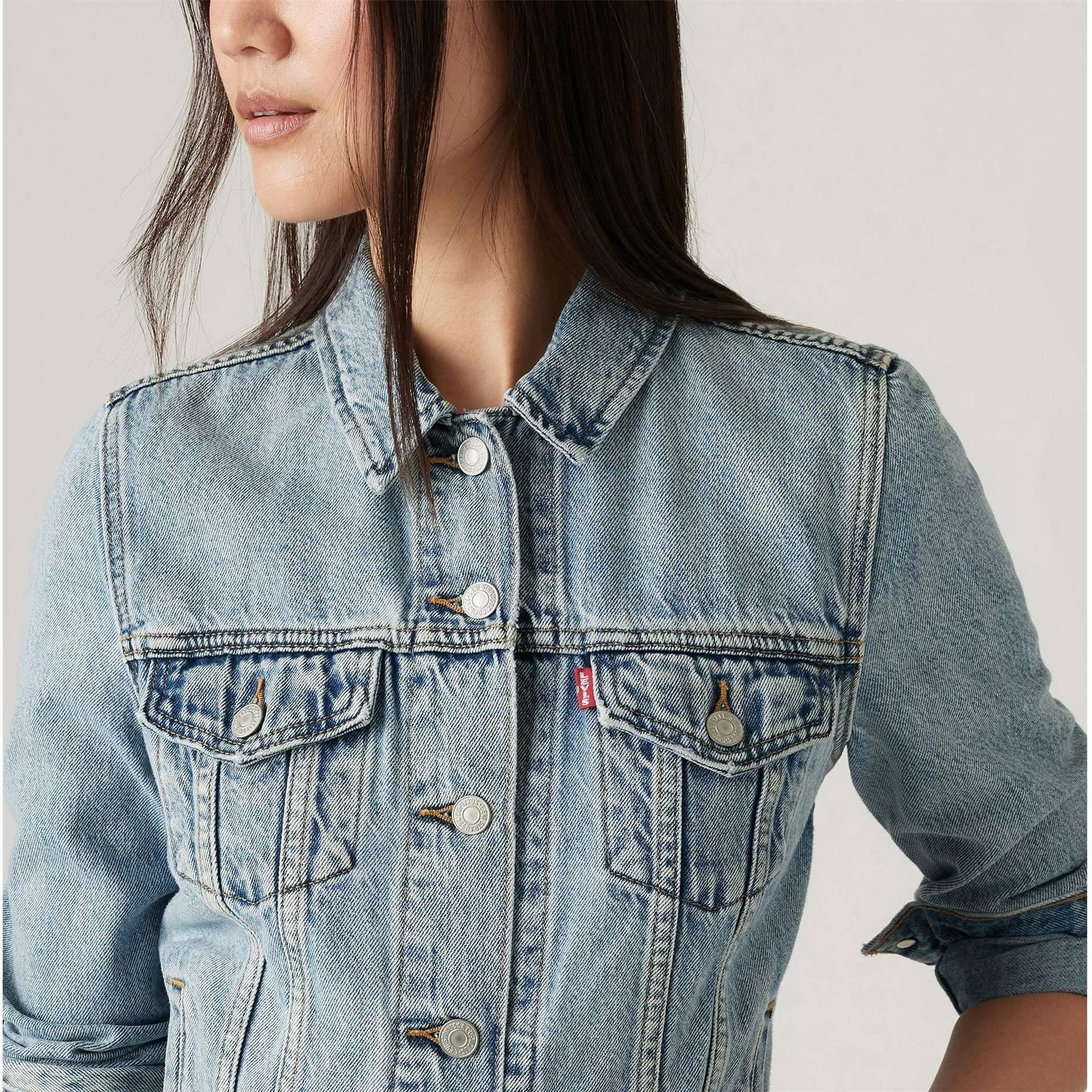 Levis Ex Boyfriend Trucker Cotton Long Sleeve Point Collar Denim Jacket