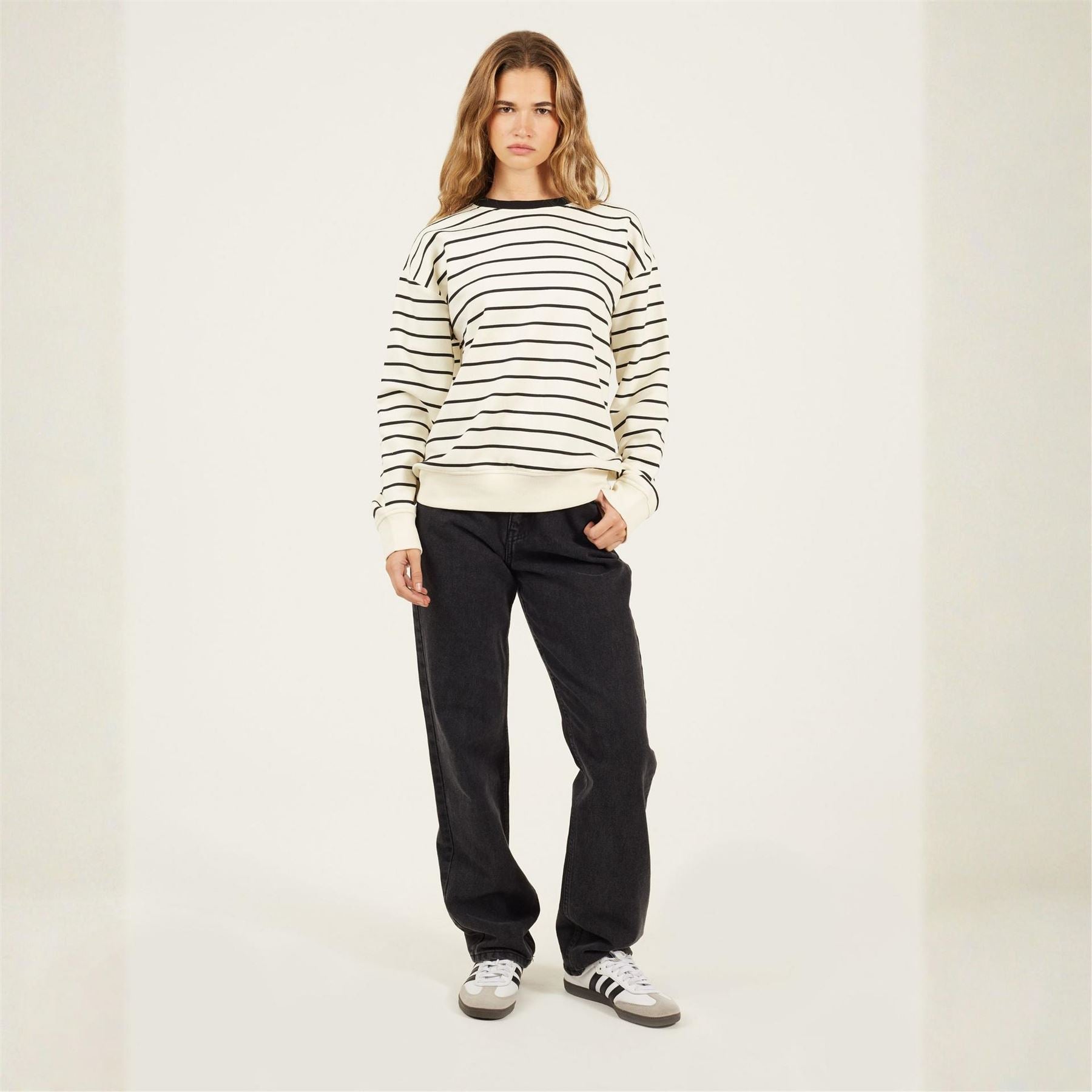 Brave Soul Womens Crew Neck Striped Sweatshirt With Contrast Neck