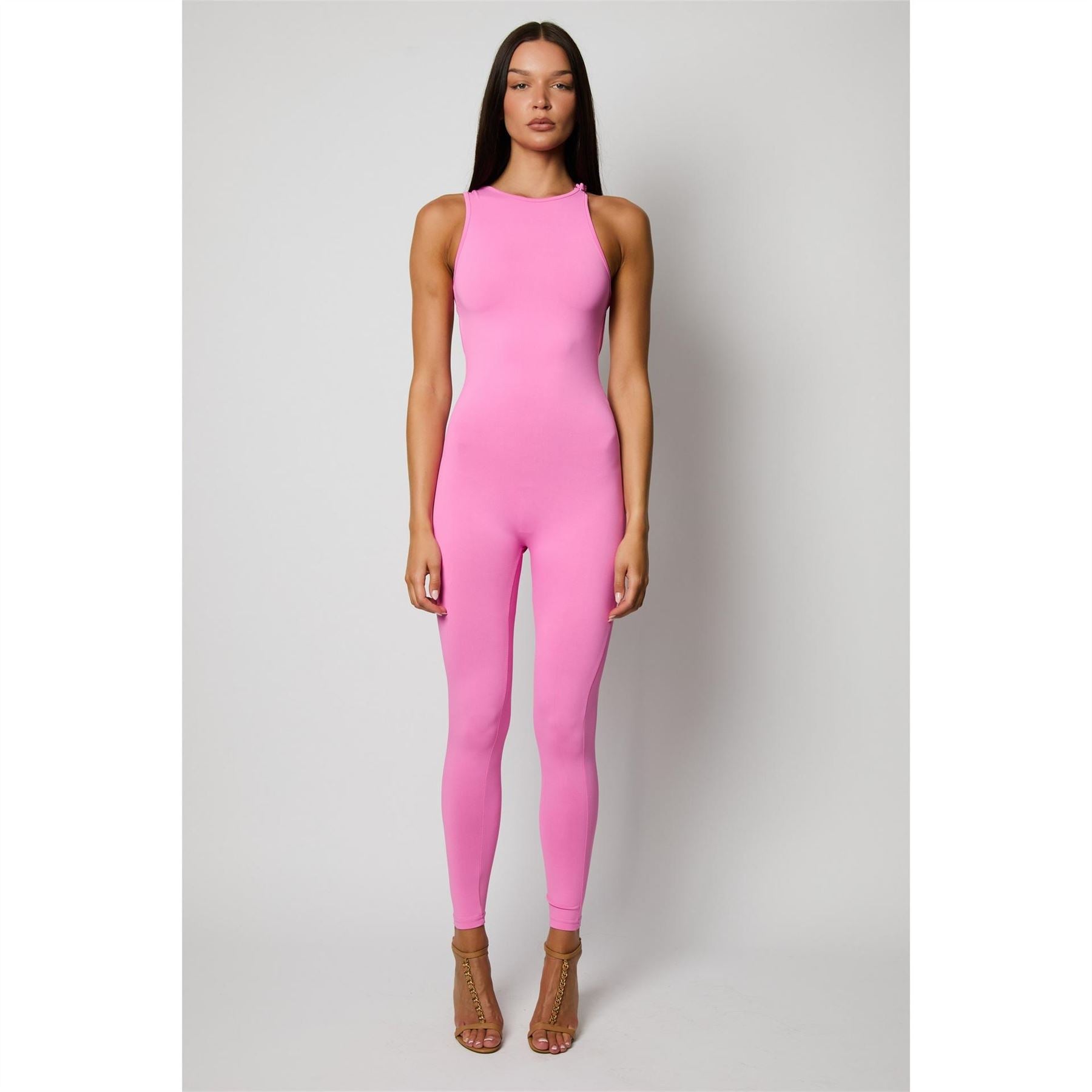 Honeyz High Neck Solid Patterned Sleeveless Jumpsuit