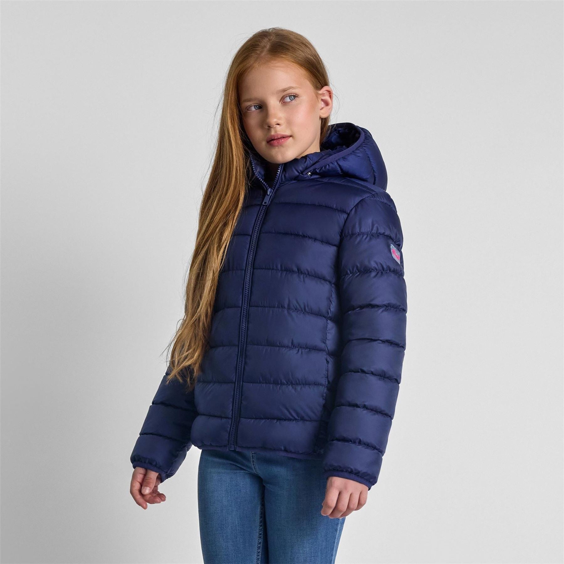 Minoti Girls Quilted Jacket With Zip Detachable Hood Navy