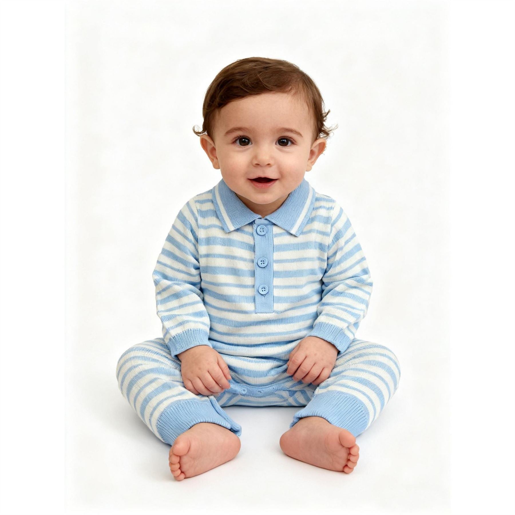 Pretty Green Striped Cotton Long Sleeve Romper