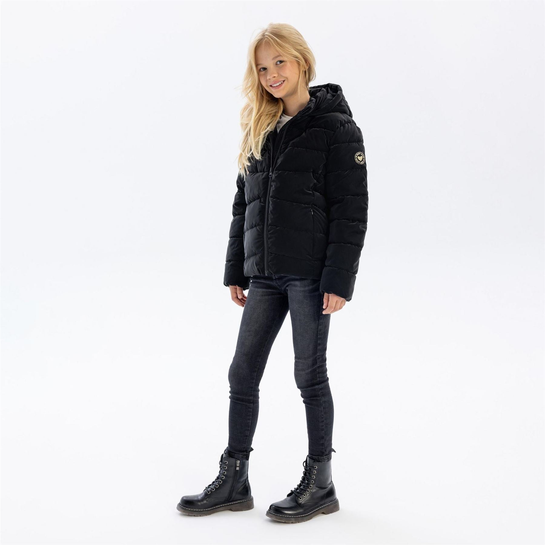 Minoti Girls Padded Jacket Velvet Feel Black