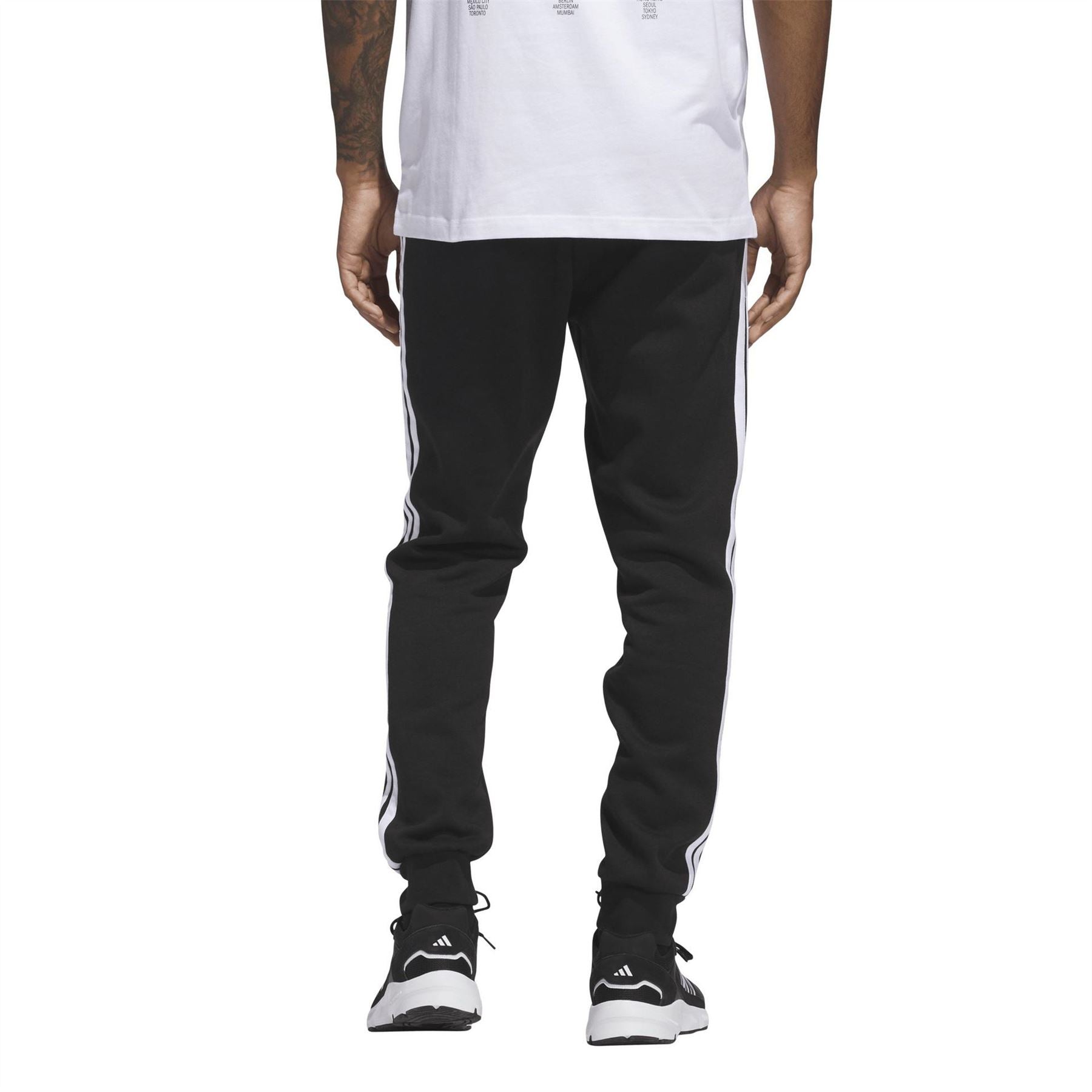 adidas Fleece Tapered Cuff 3 Stripes Joggers M