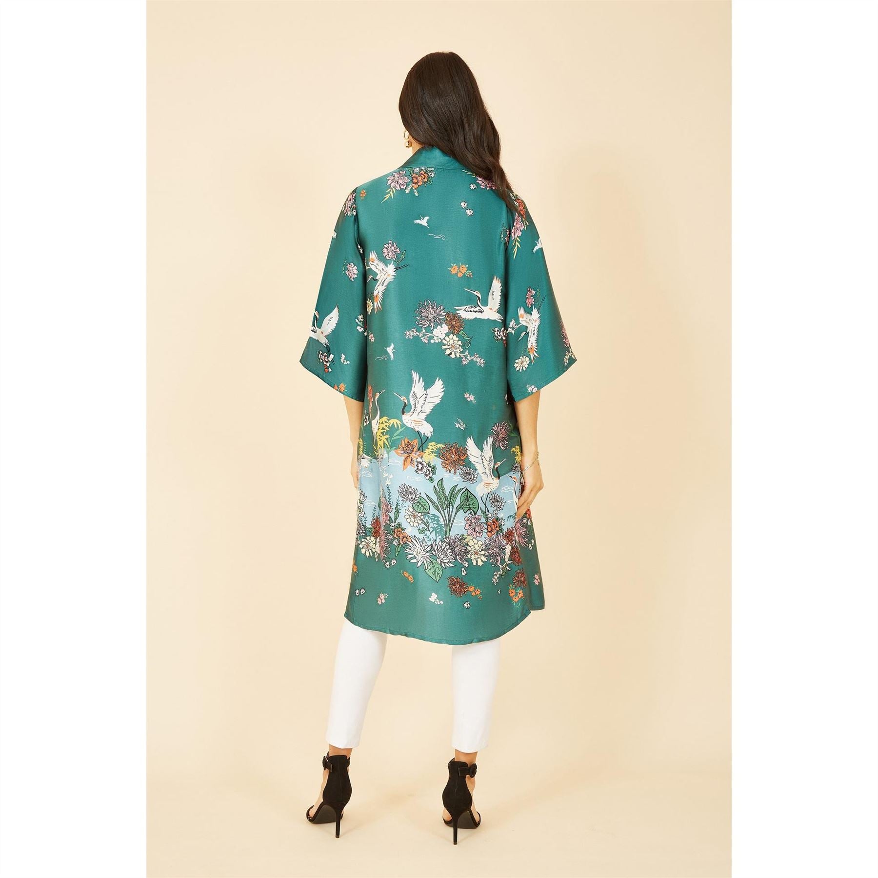 Yumi Satin Crane Border Kimono
