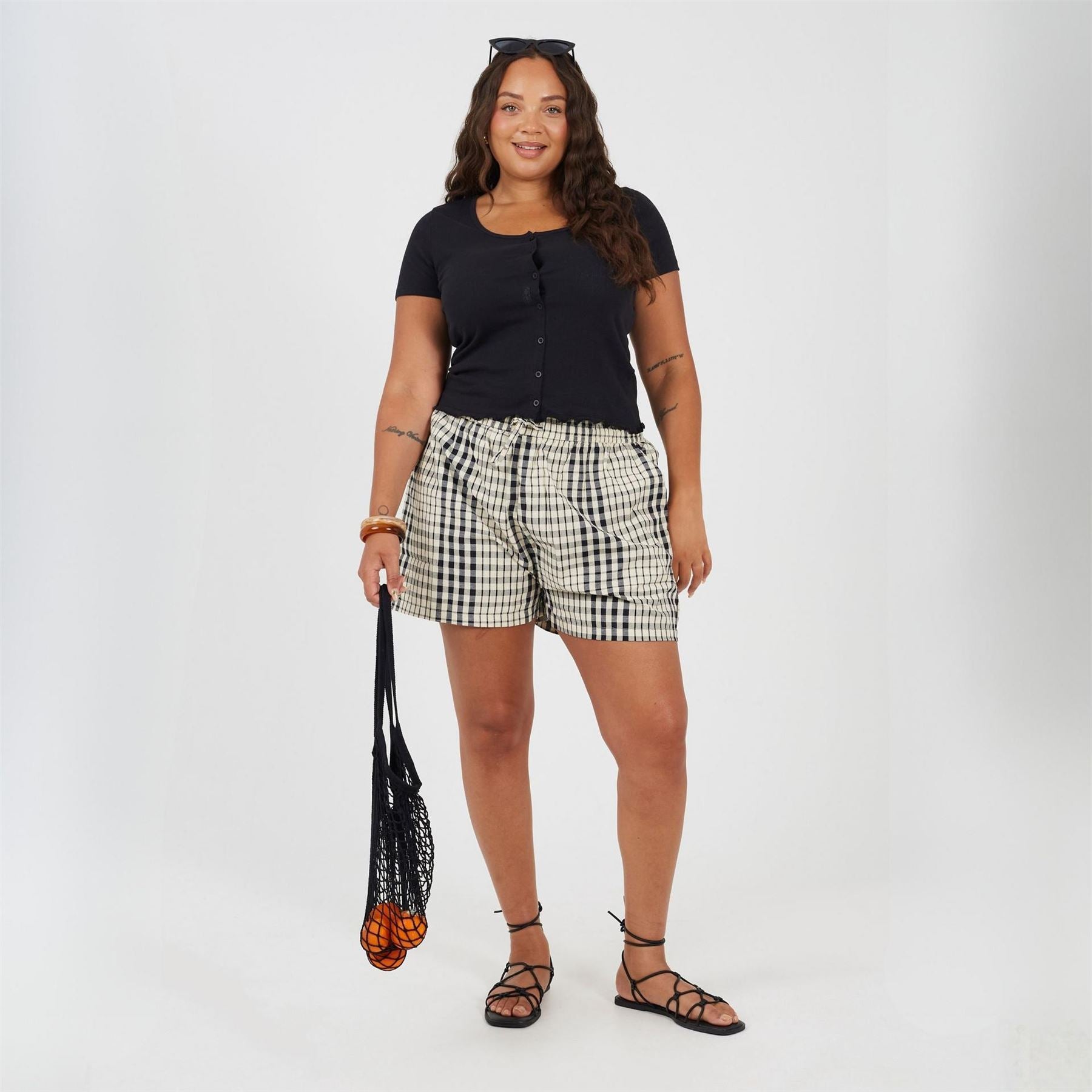 Brave Soul Plus Size Button Through Short Sleeve Top With Lettuce Hem