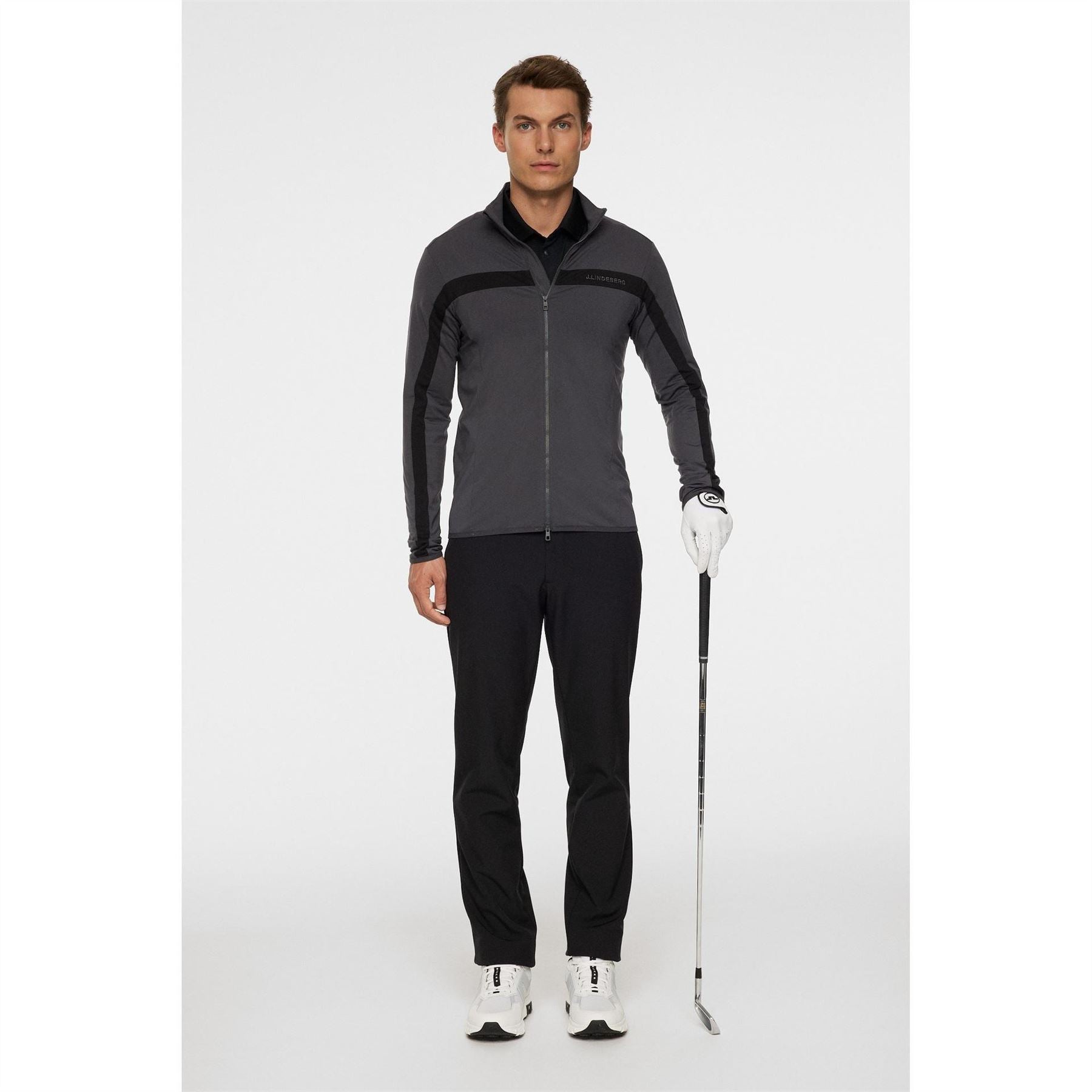 J Lindeberg Golf Jarvis Stripe Patterned Full Zipper Zipped Pocket Fitted Cuff Jacket