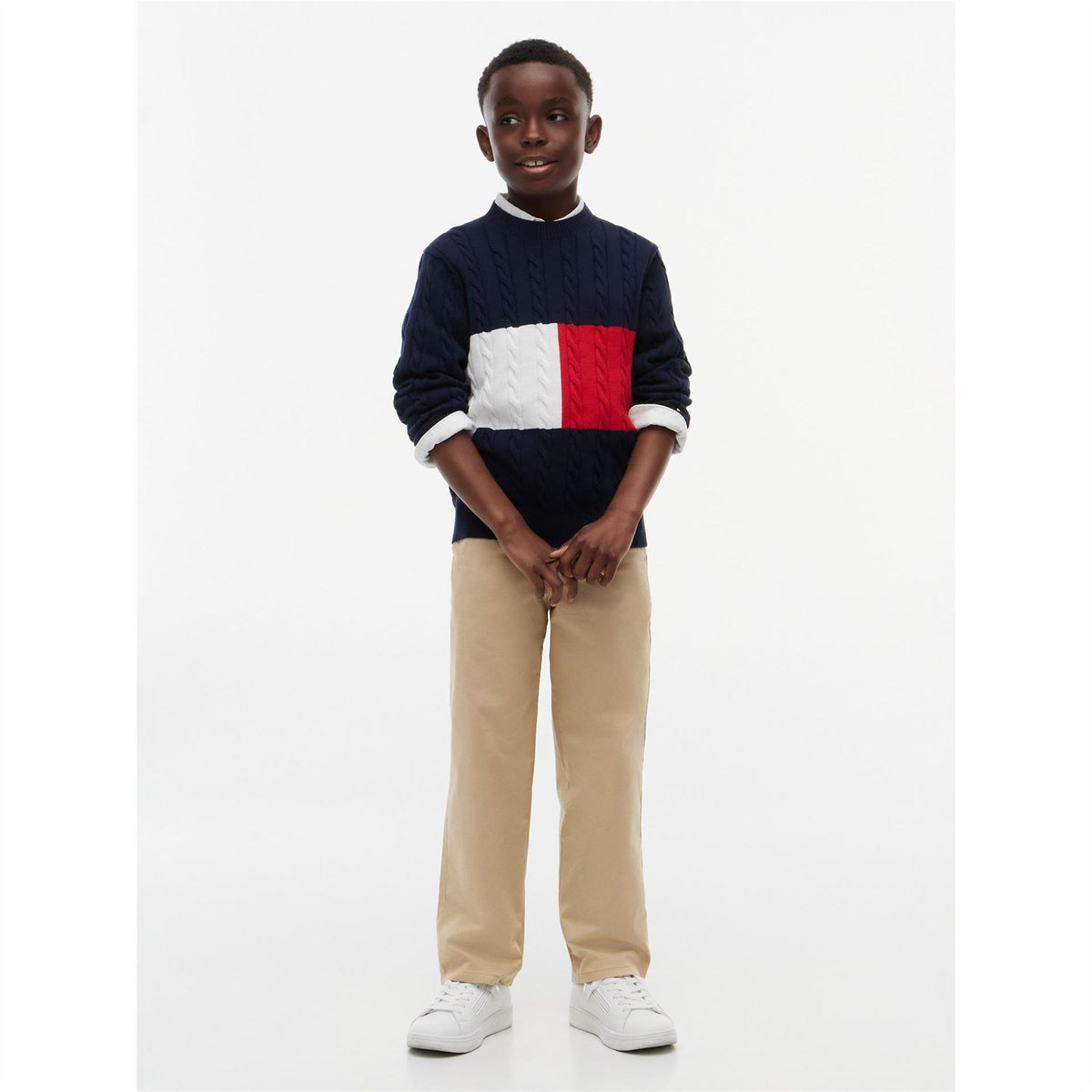 Tommy Hilfiger Flag Knit Long Sleeve Cotton Blend Cable Jumper
