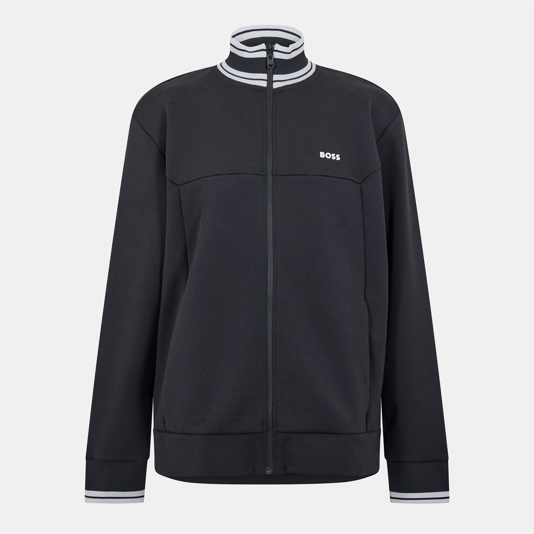 Boss Horizontal Stripe Patterned Zipped Pocket Ribbed Cuff Track Jacket