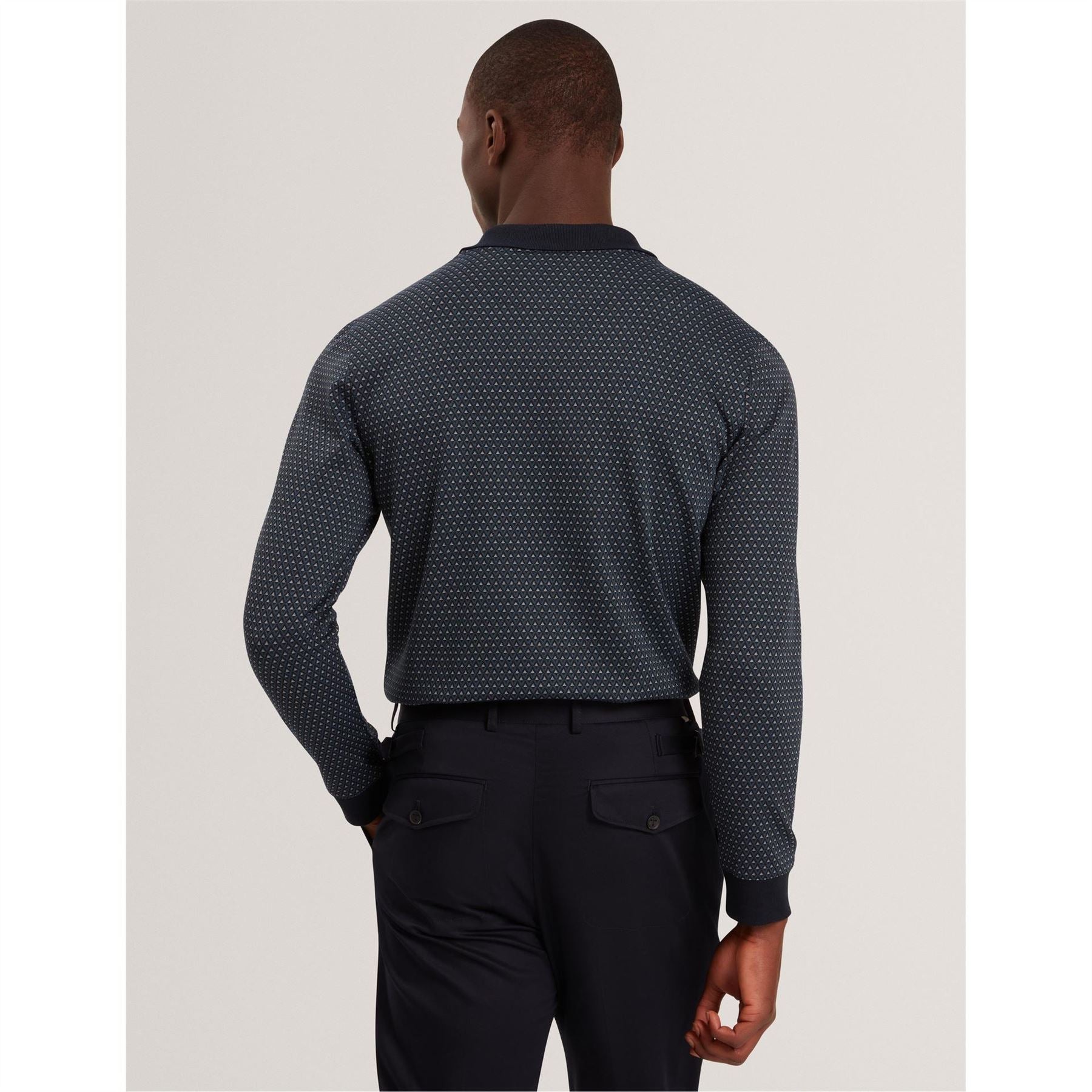 Ted Baker Jacquard Long Sleeve Collared Polo Shirt
