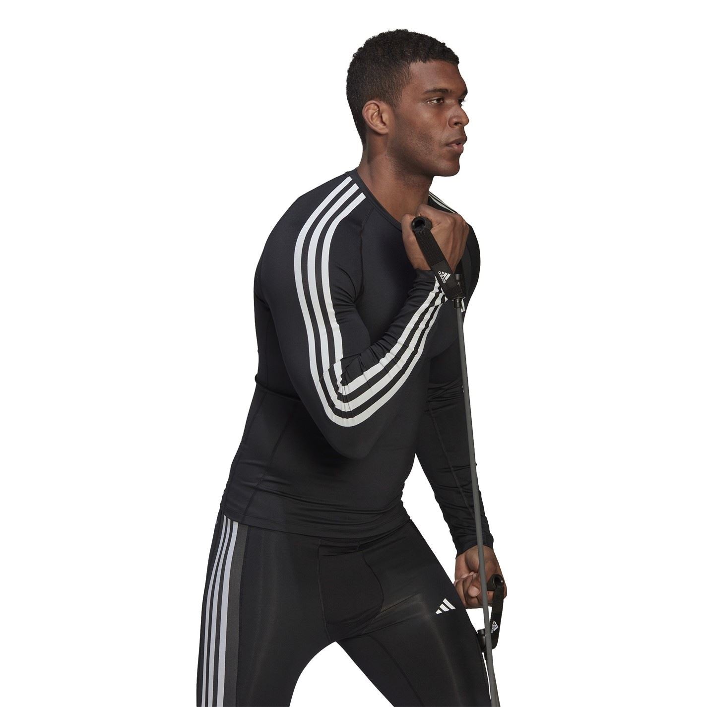 adidas Mens Techfit 3 Stripe Long Sleeve T-Shirt
