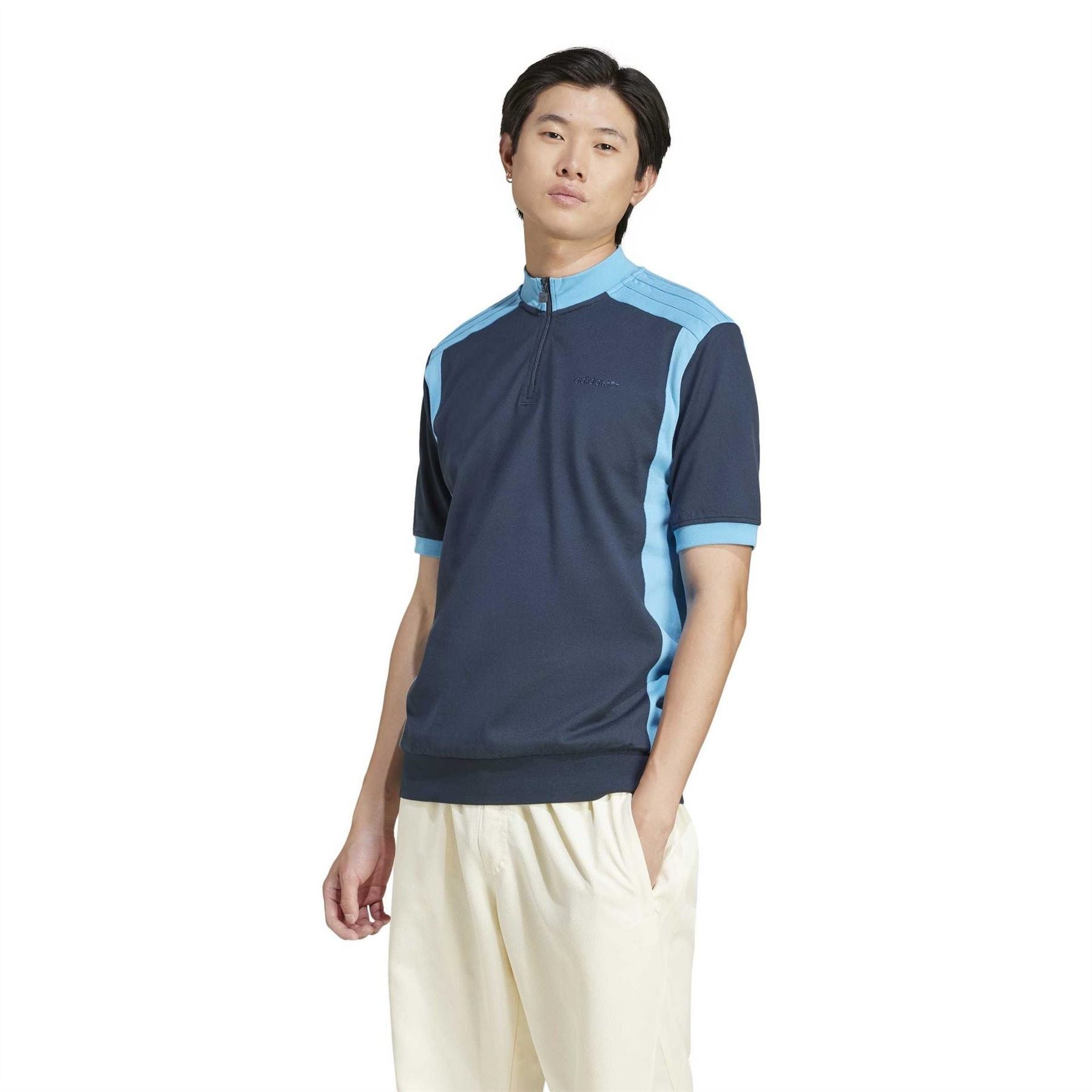 adidas Mock Neck Zip Band Collar Short Sleeve Top