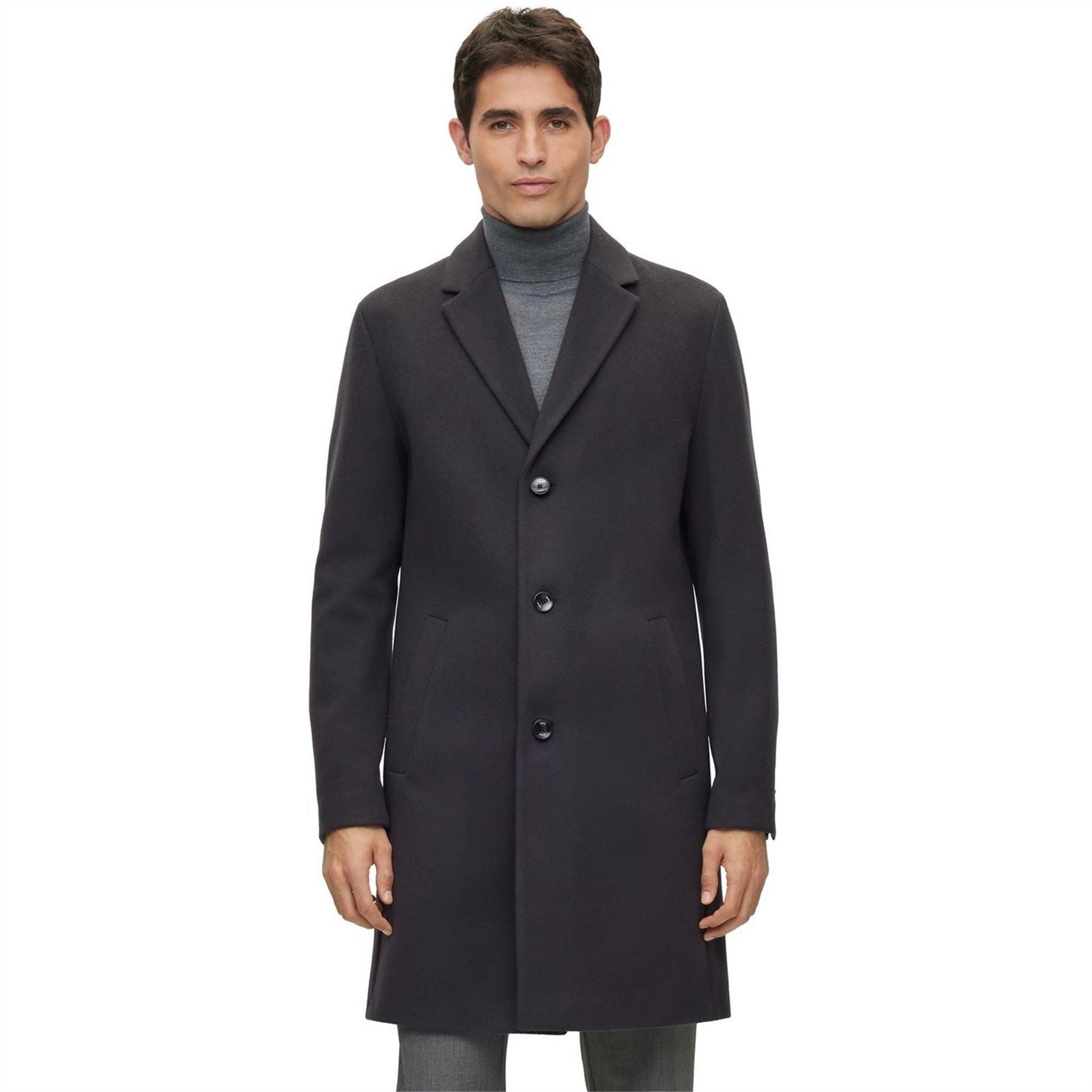 Boss Hyde Solid Patterned Lapel Collared Trench Coat