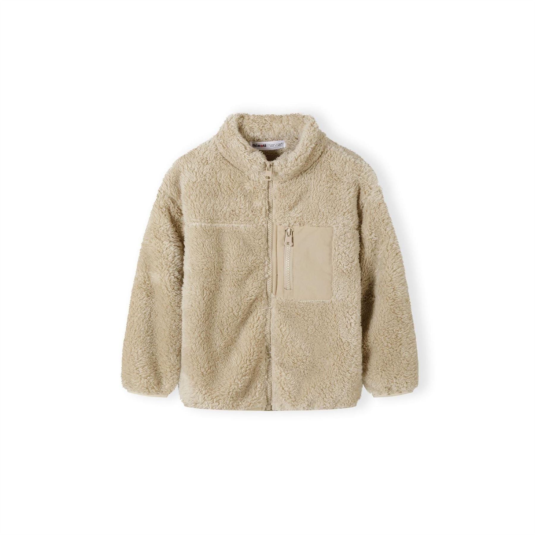 Minoti Boys Sherpa Fleece Zip Jacket Chest Pocket Beige