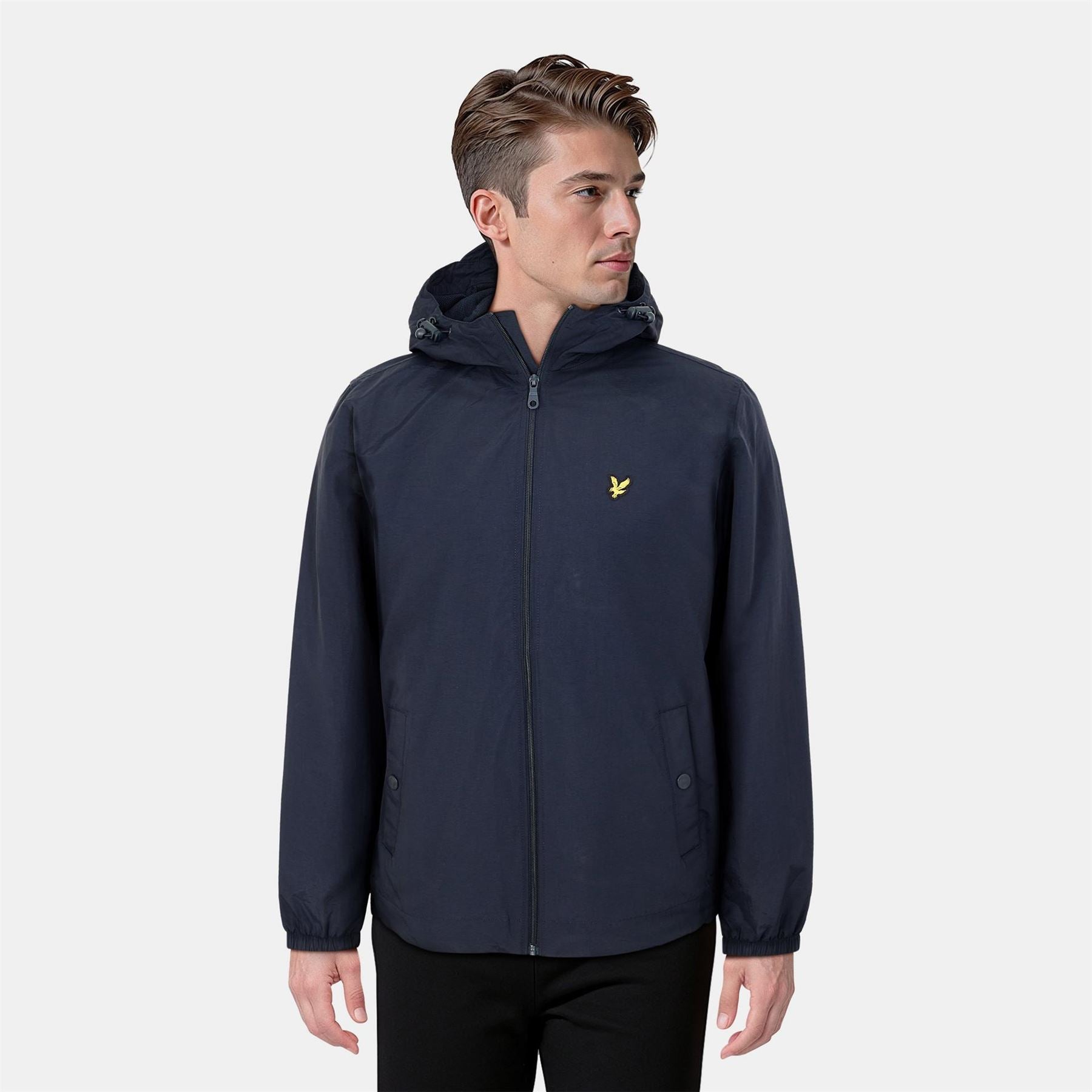 Lyle and Scott Zip Through Cotton Wind Resistant Long Sleeve Hooded Rain Anorak