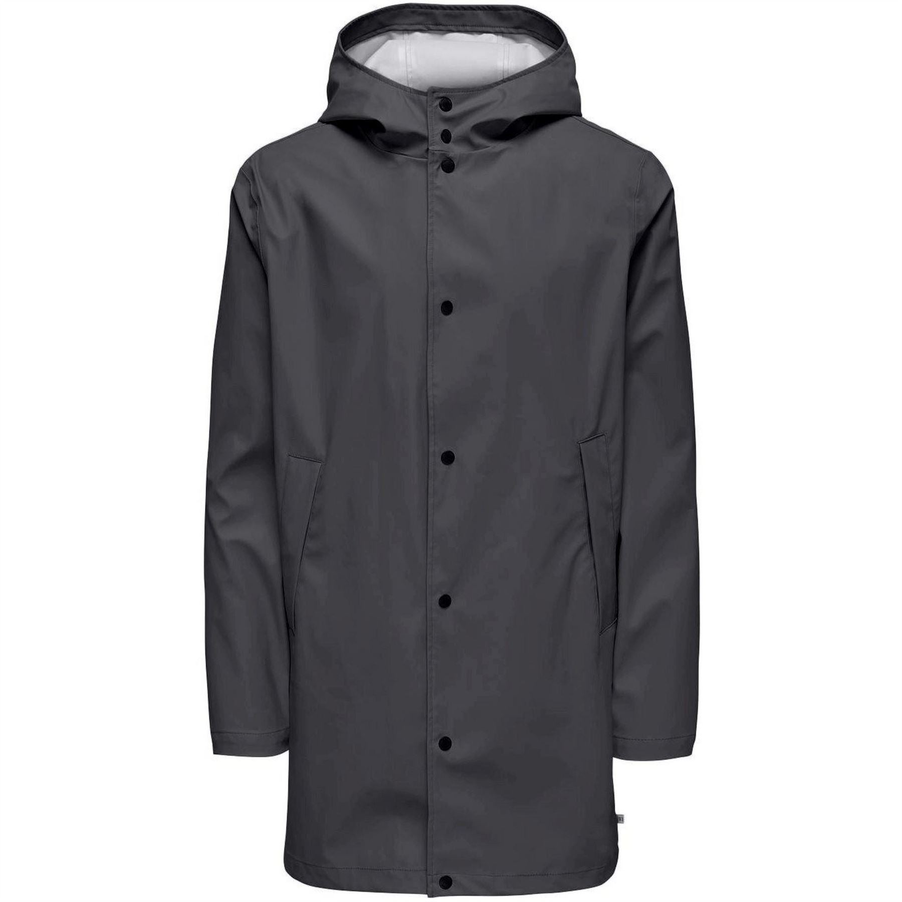 Only Solid Patterned Hooded Snap Button Rain Coat