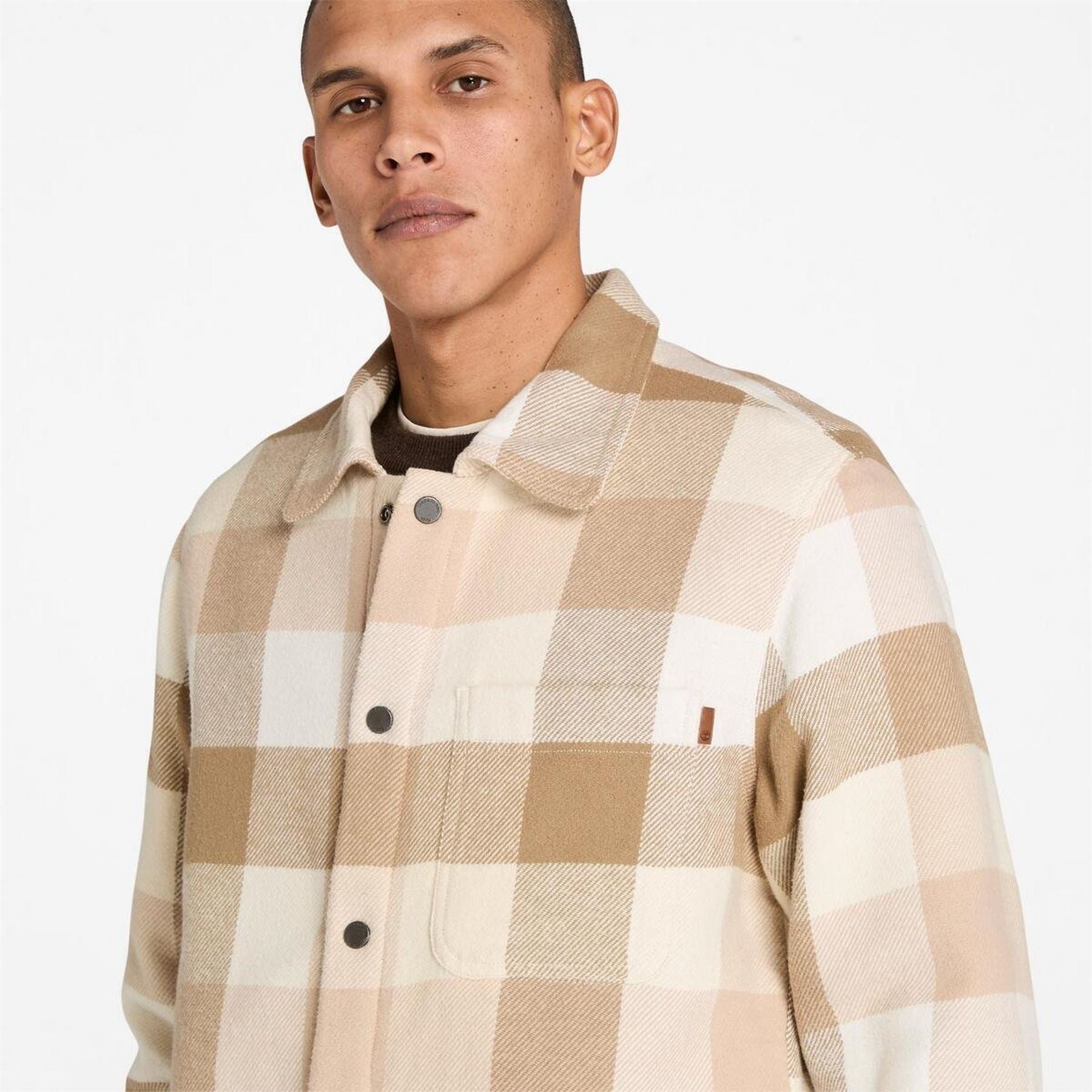 Timberland Sherpa Plaid Snap Button Chest Pocket Shirt Jacket