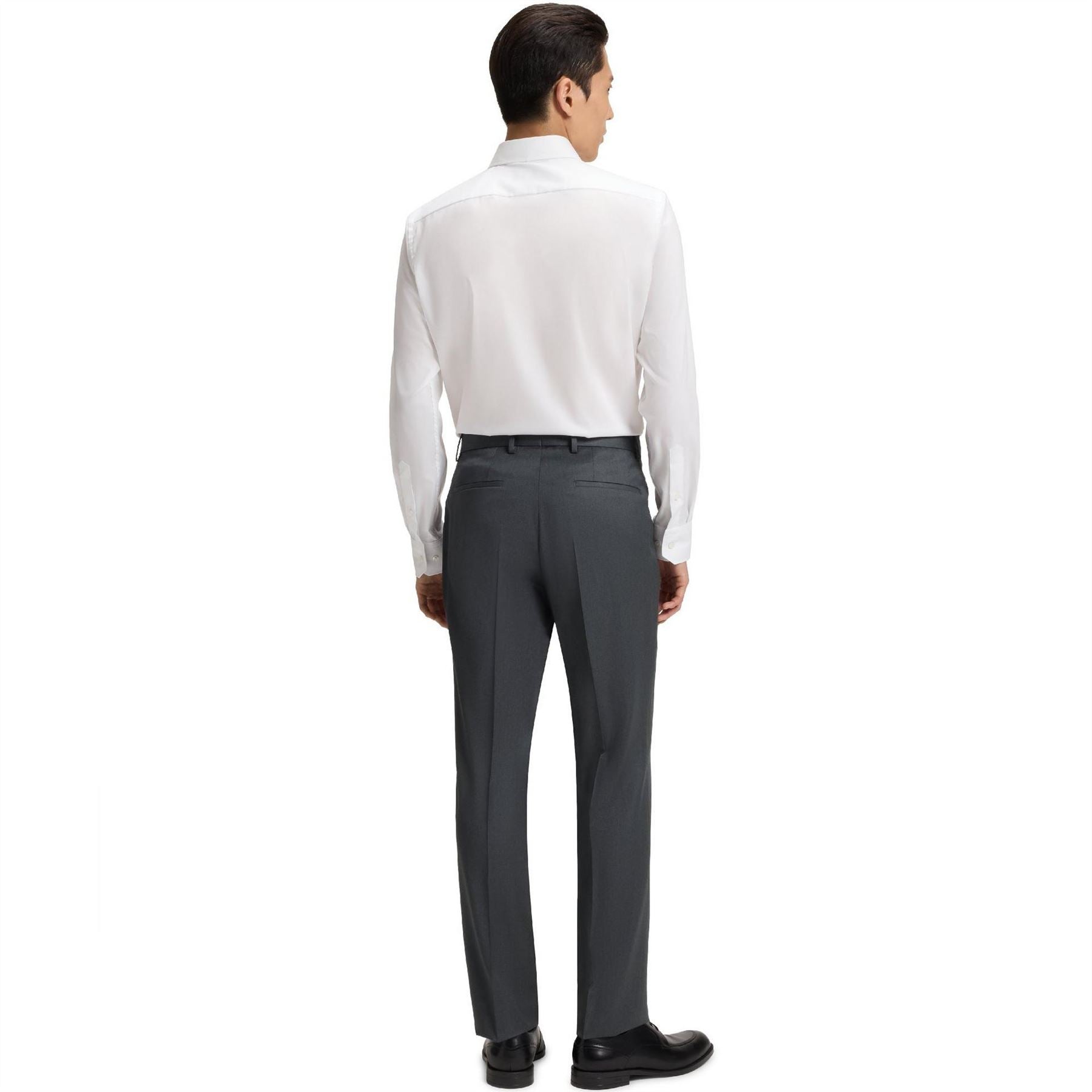 Boss Lenon Solid Patterned Flat Front Straight Trousers