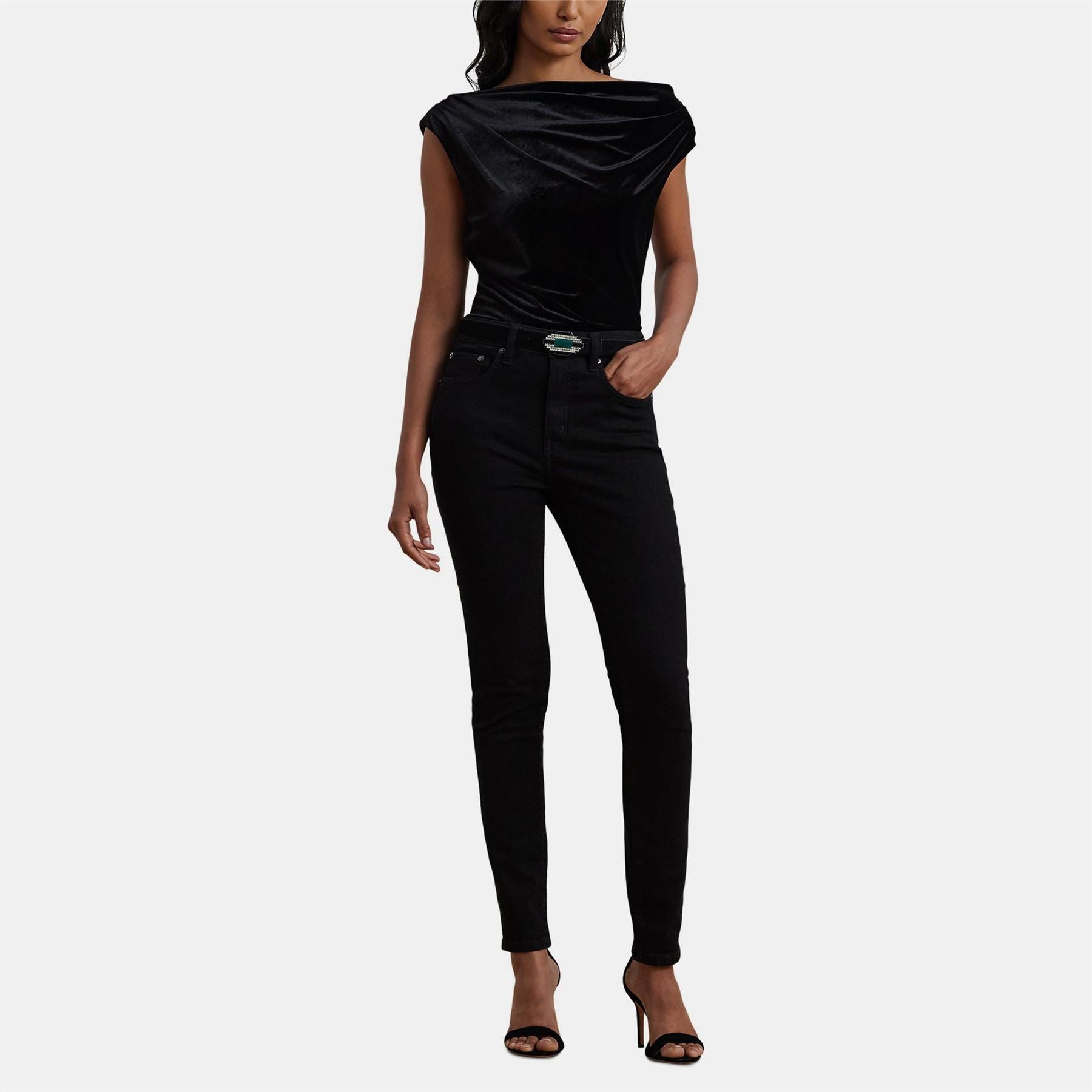 Lauren by Ralph Lauren Off the Shoulder Velvet Blouse