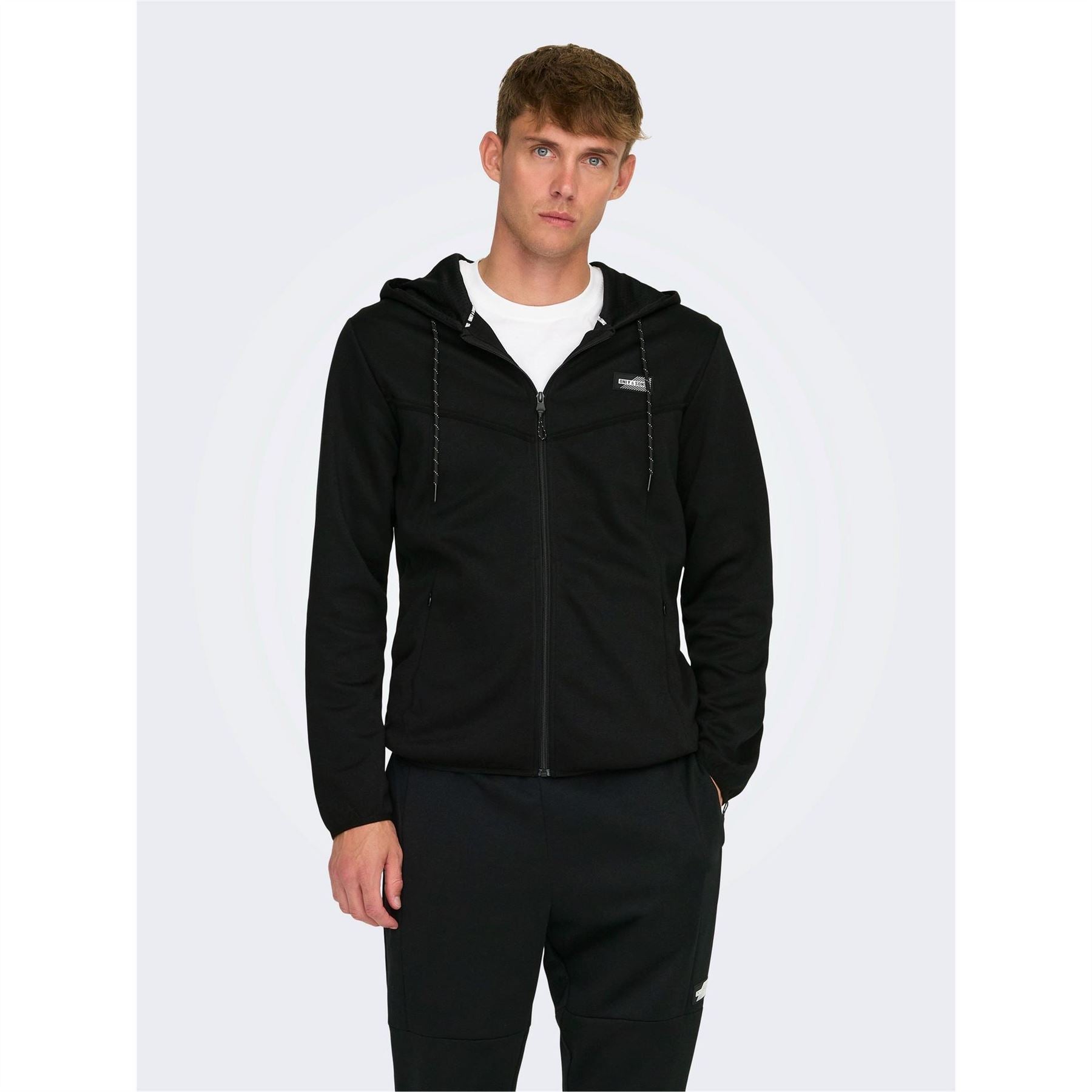 Only Hooded Ribbed Cuff Solid Patterned Sweat Jacket