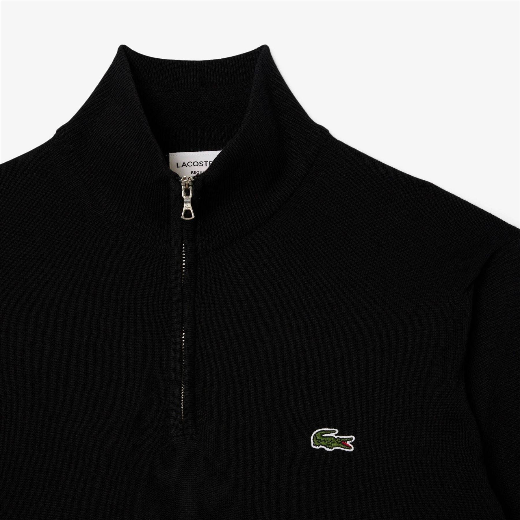 Lacoste Quarter Zip Cotton Fine Knit Crew Neck Jumper