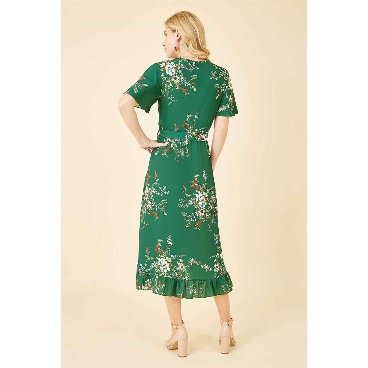 Mela London Floral Dip Hem Wrap Midi Dress