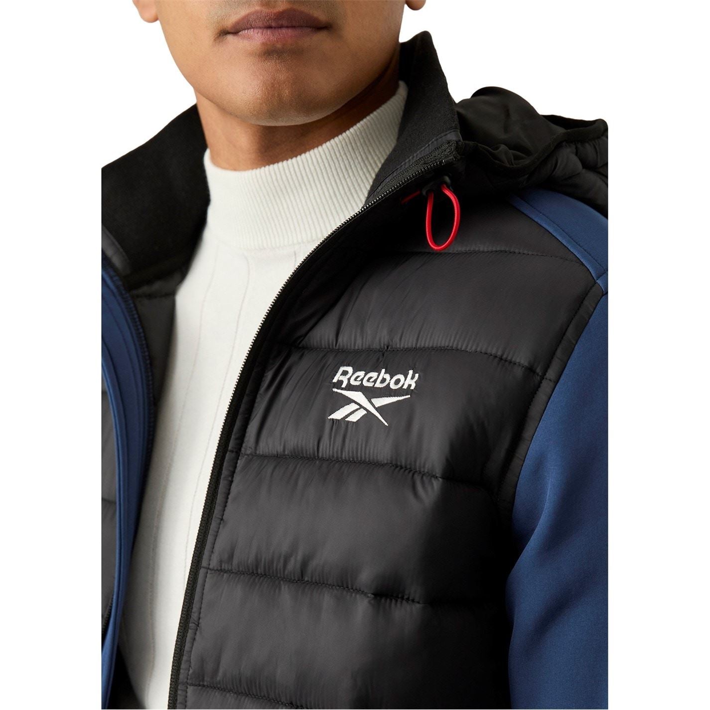 Reebok Solid Patterned Hooded Neck Ribbed Cuff Rain Jacket