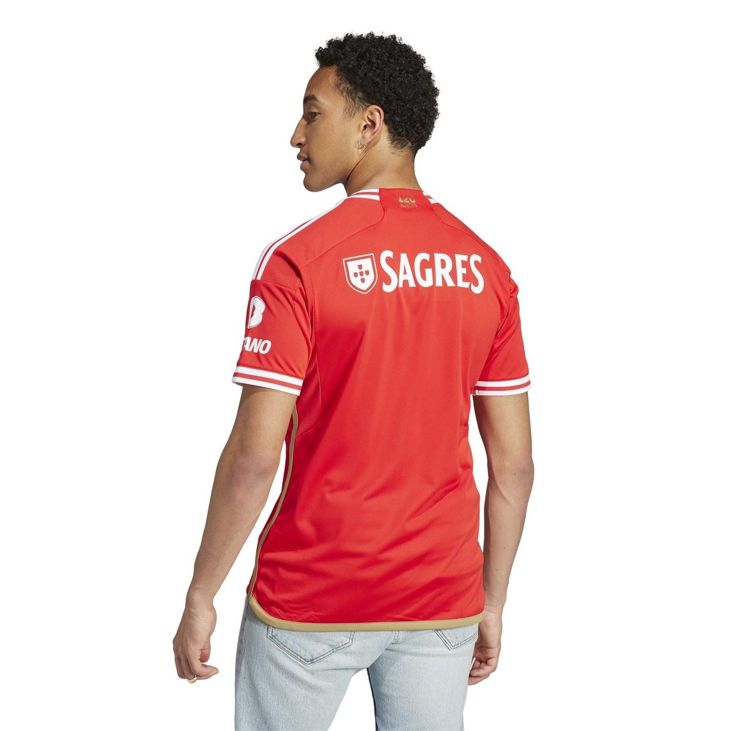 adidas Benfica Three Bar Logo Raglan Sleeve V-Neck T-Shirt