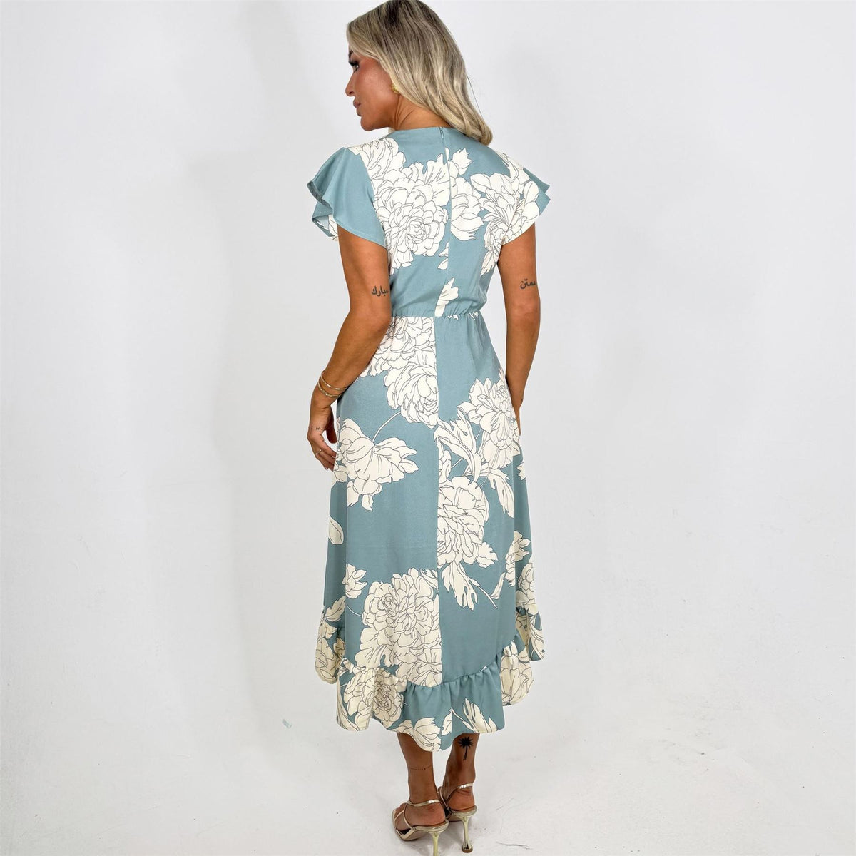 AX Paris Egg And Cream Floral Print Frill Hem Wrap Midi Dress