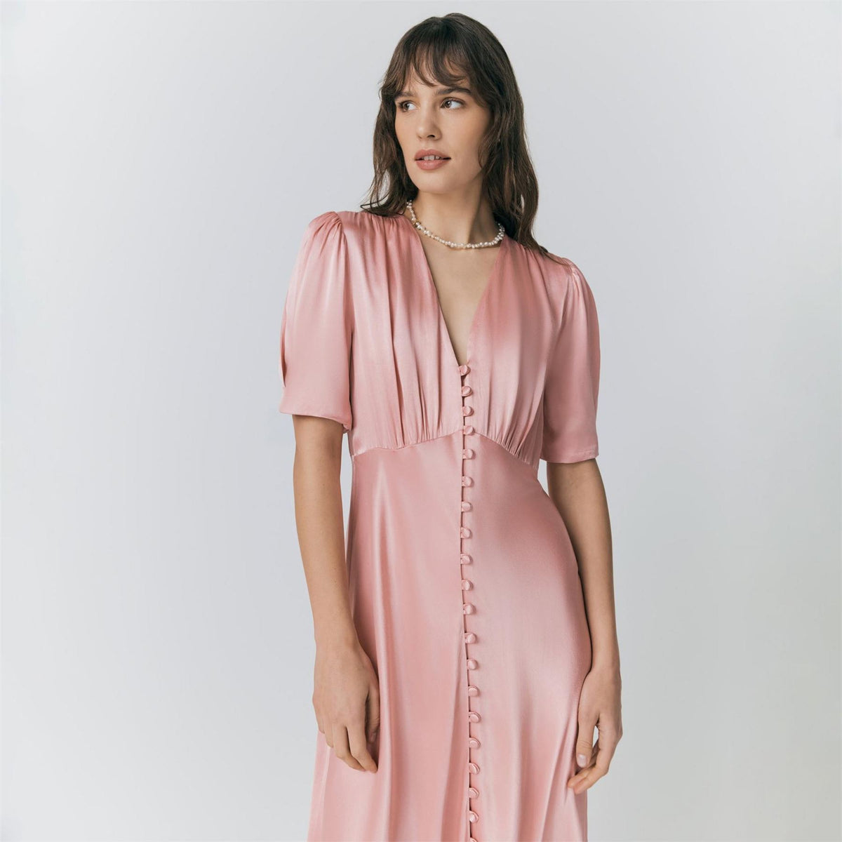 Ghost Satin V-Neck Midi Slip Dress