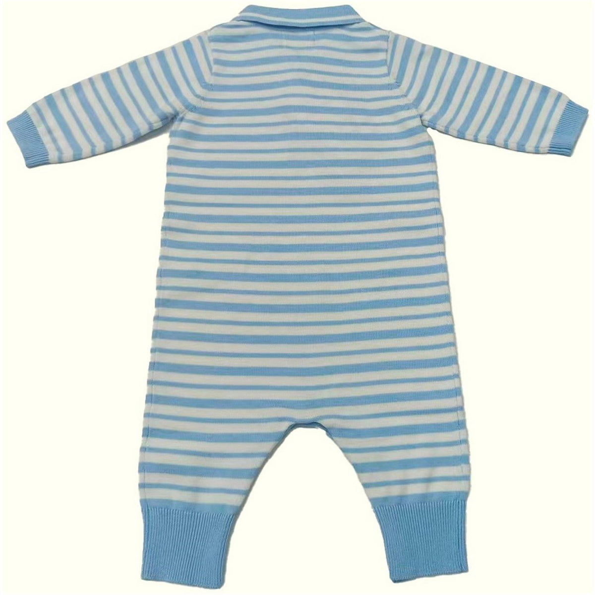 Pretty Green Infant Collared Neck Horizontal Stripe Long Sleeve Romper