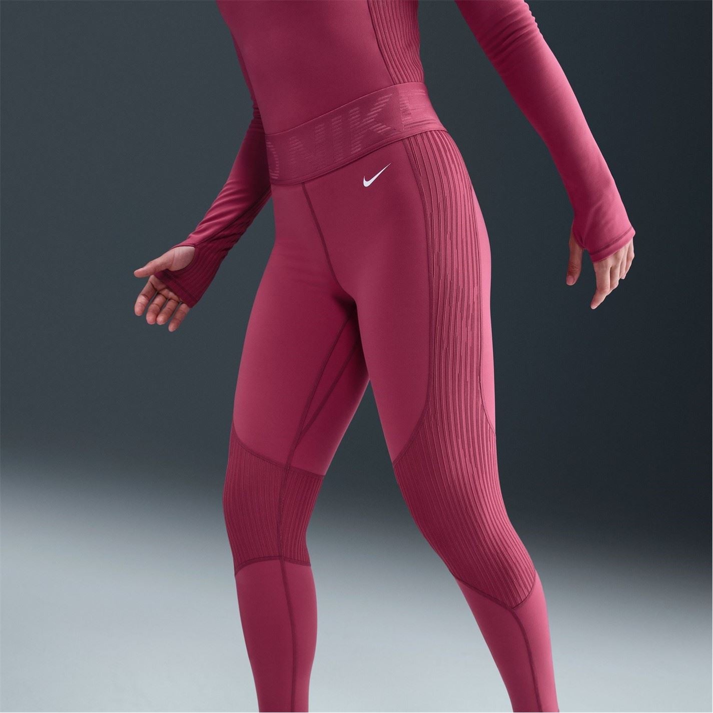 Nike Ribbed Solid Patterned Running Leggings