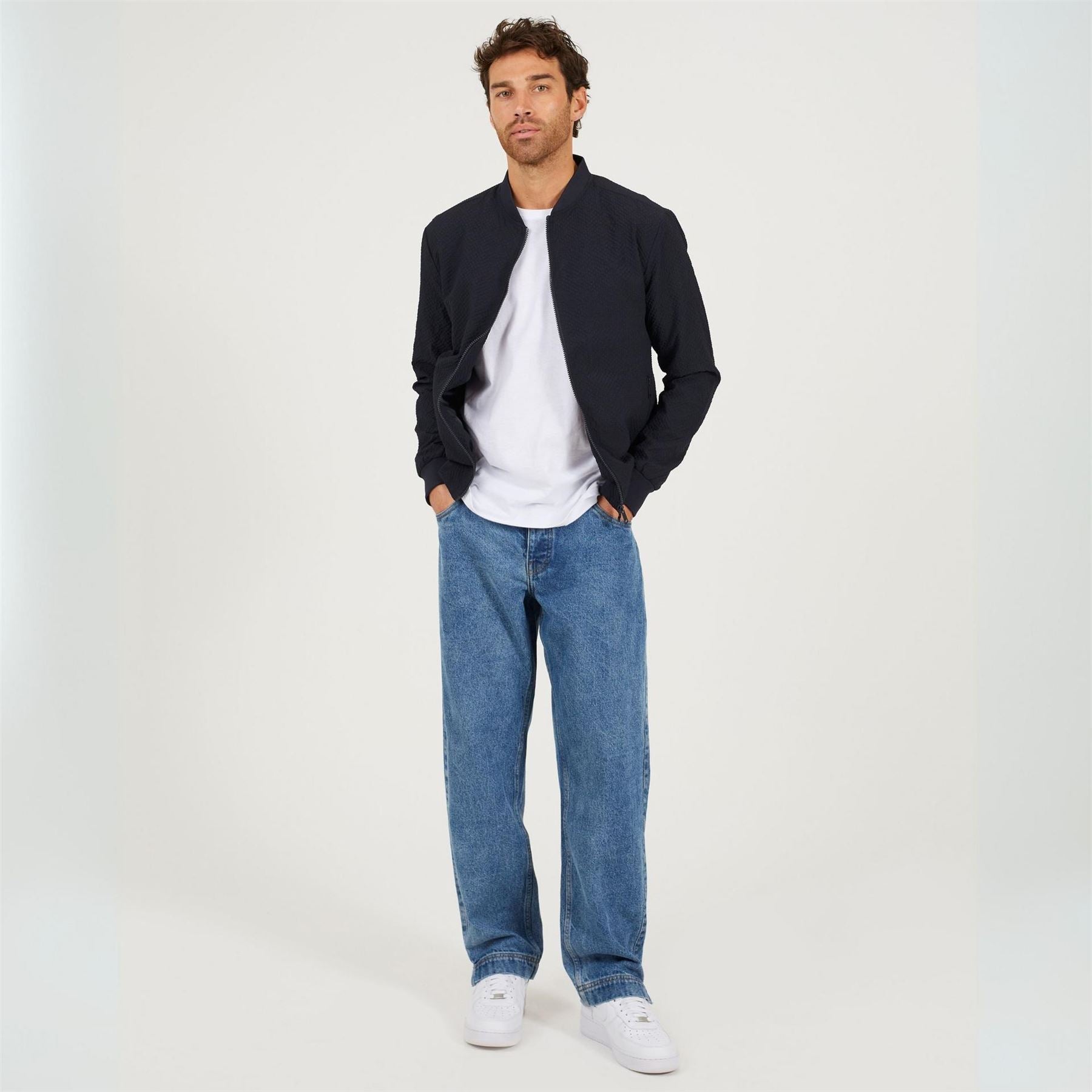 Brave Soul Mens Navy Seerscuker Bomber Jacket
