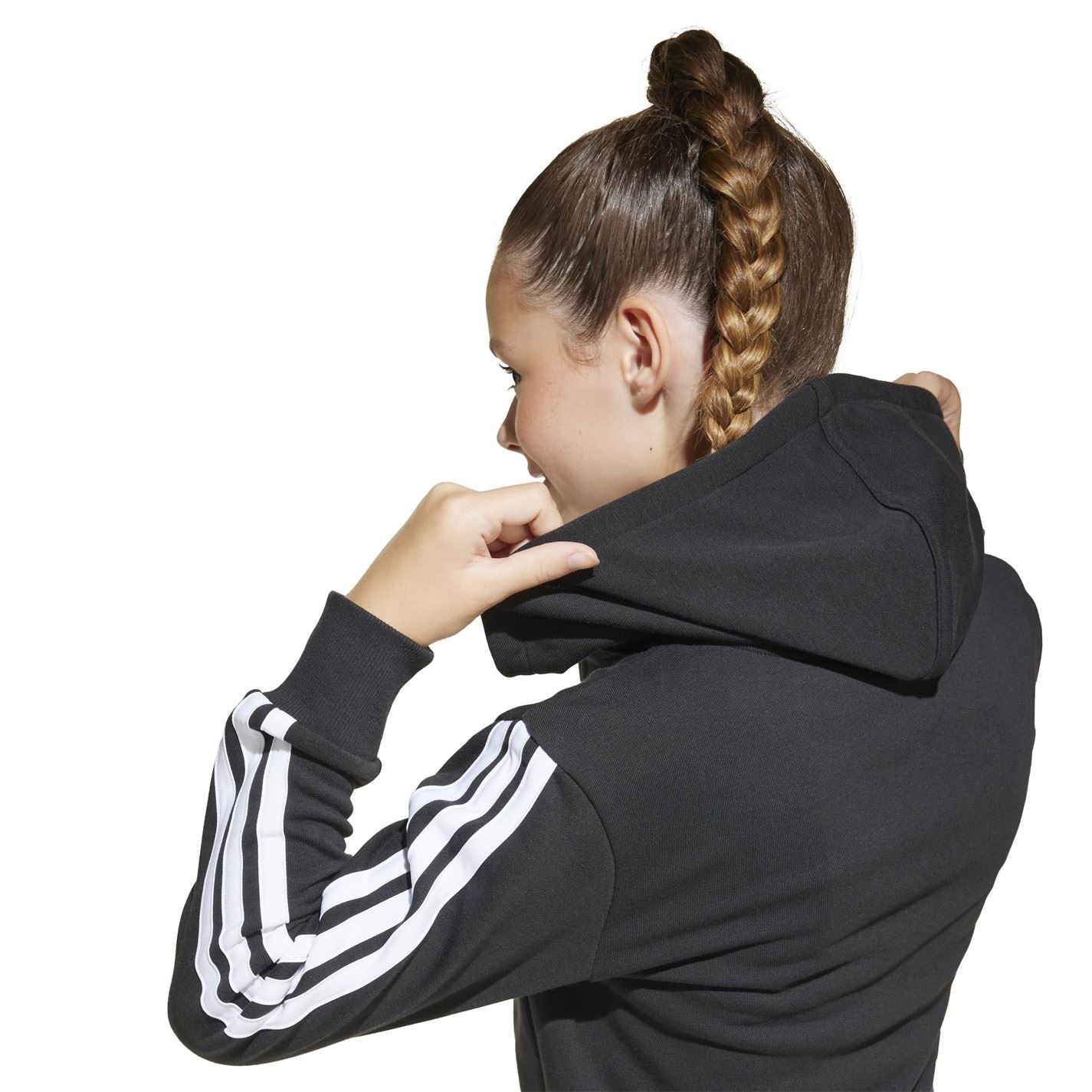 adidas Essentials Girls 3 Stripes Zip Track Top Hoodie