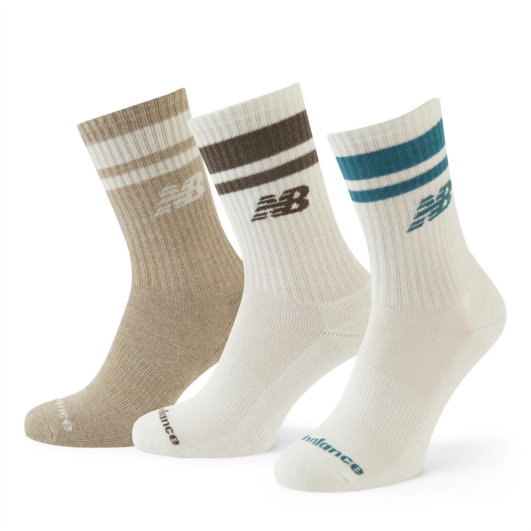 New Balance Stripe Midcalf 3 Pack Crew Socks