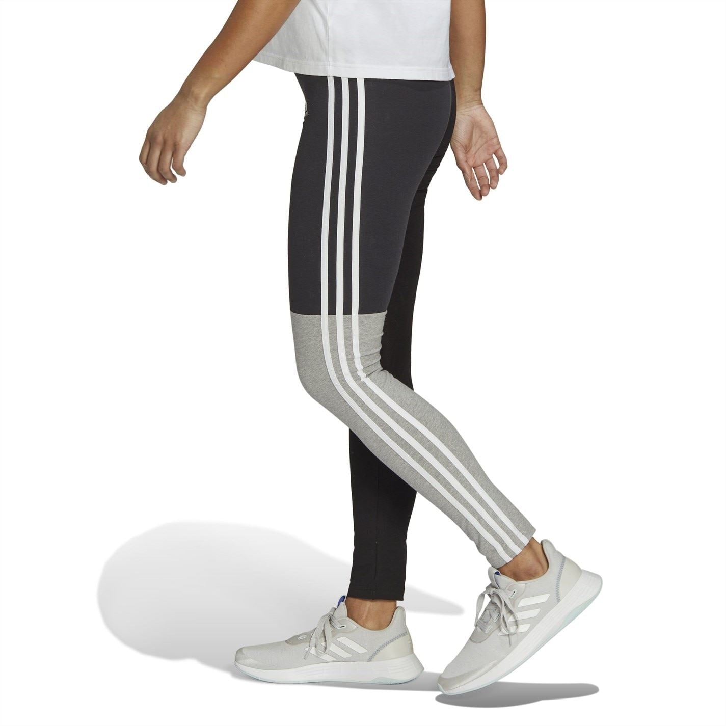adidas Womens Essentials 3 Stripes Colourblock Cotton Leggings