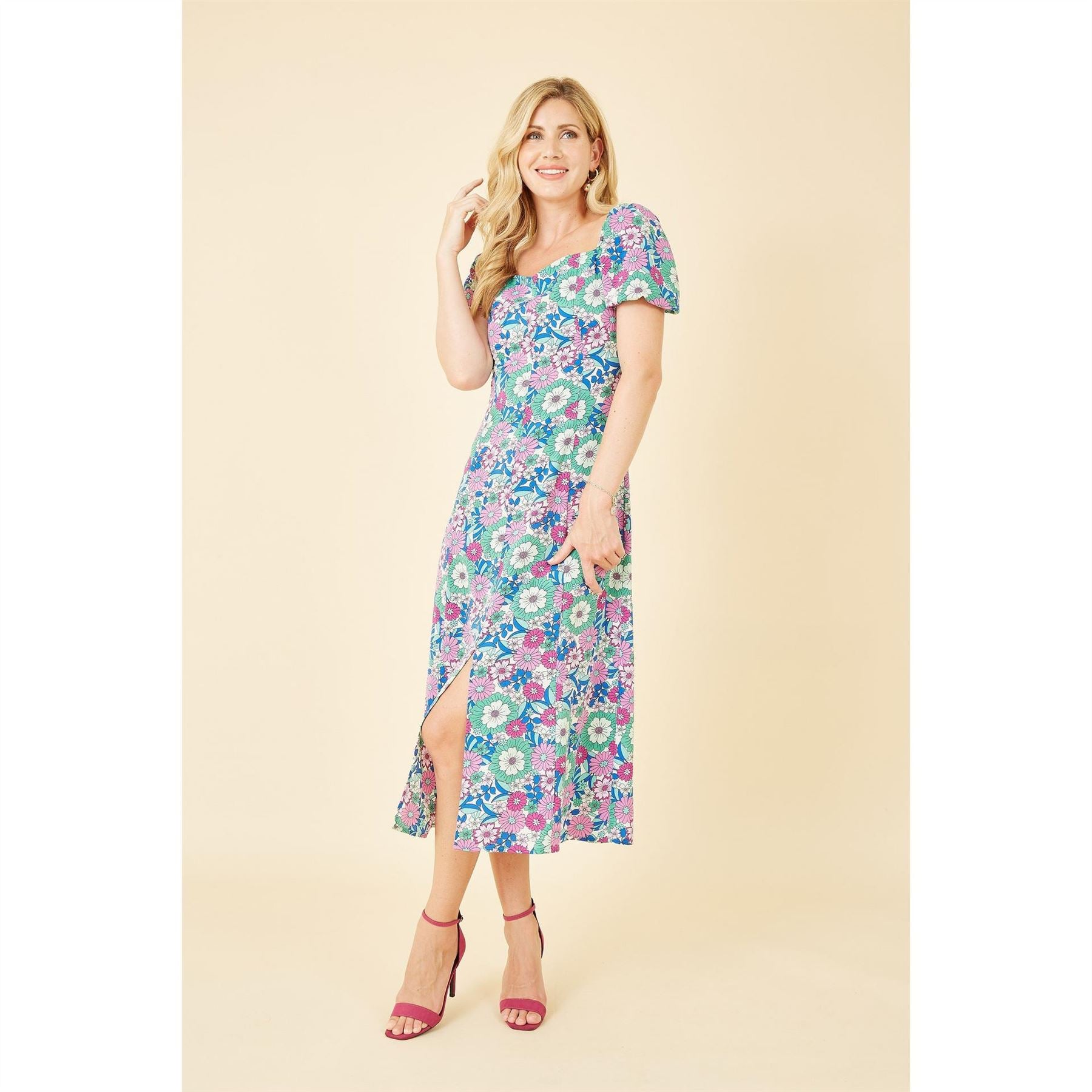 Mela London Retro Flower Print Midi Dress