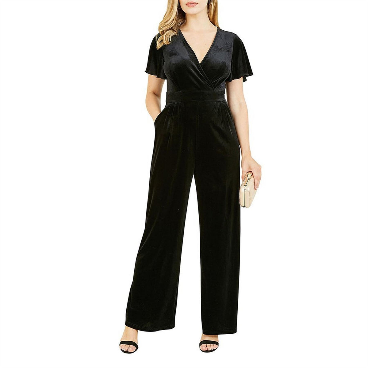 Yumi V Neck Wrap Jumpsuit with Angel Sleeves