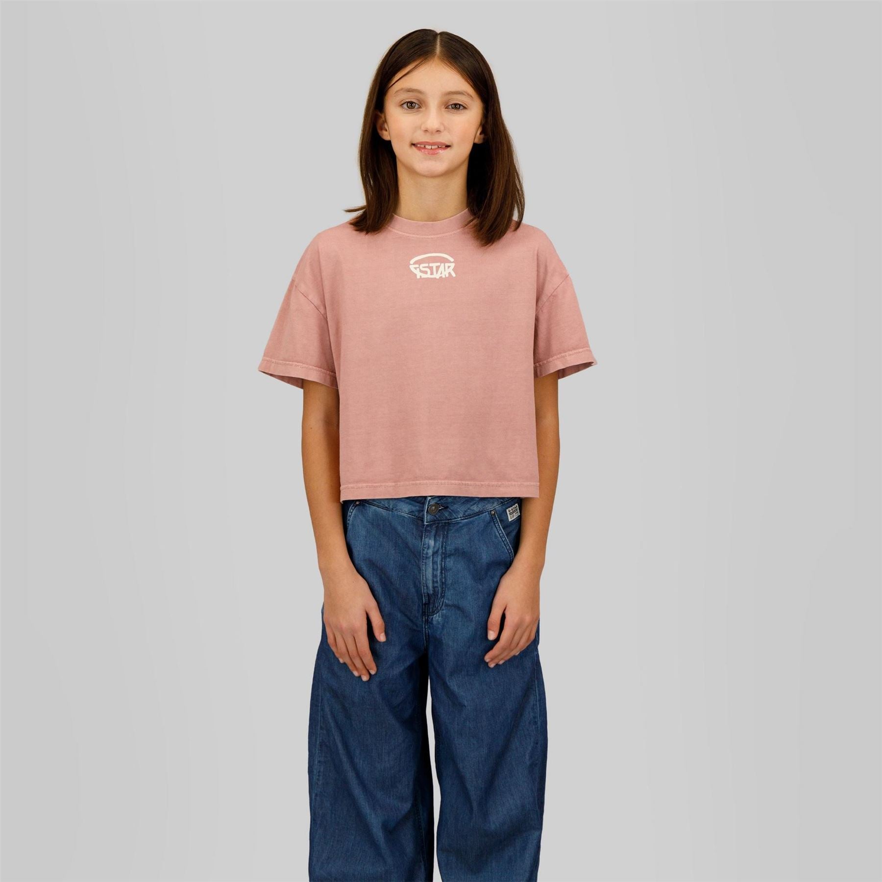 G Star Cropped Crew Neck Lettering T-Shirt