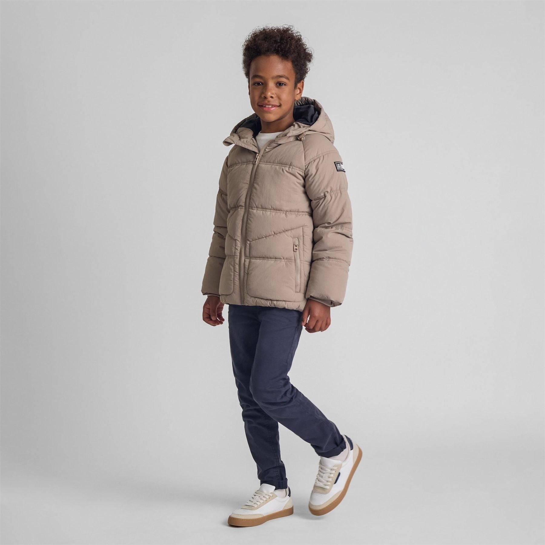 Minoti Boys Quilted Jacket With Hood Zip Pockets Grey