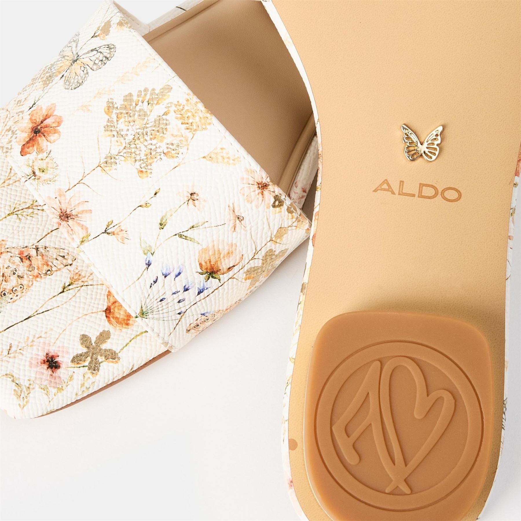 Aldo Floral Open Toe Flat Heel Slides