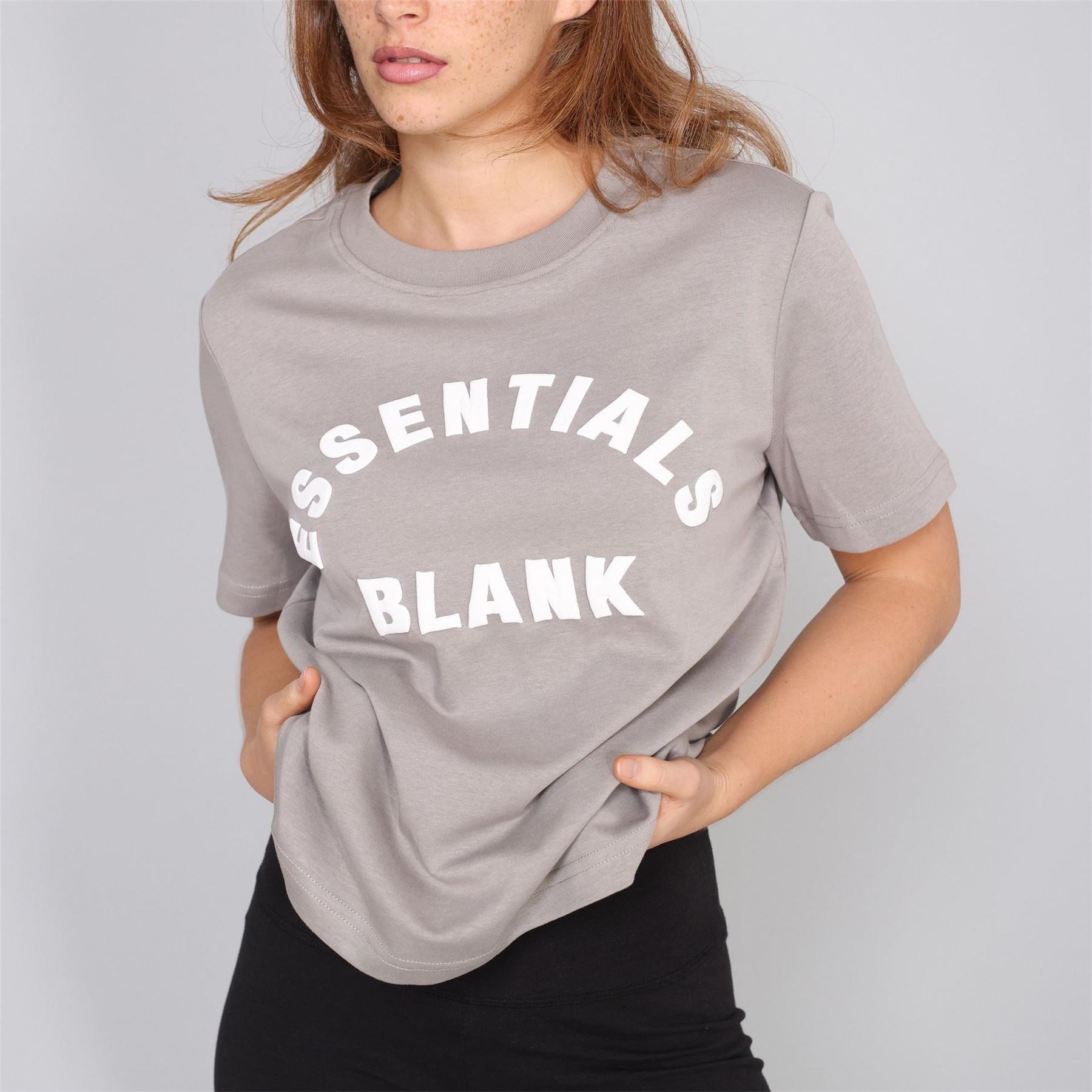 Blank Essentials Lettering Crew Neck Ribbed Collar Short Sleeve Boyfriend T-Shirt